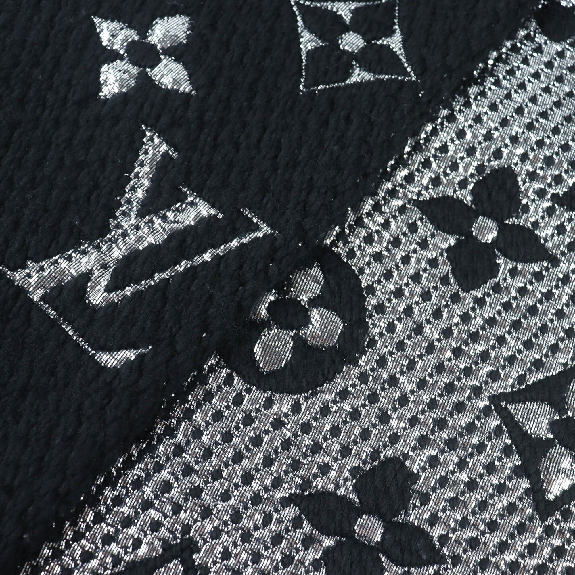 Louis Vuitton Louis Vuitton 2018 M75833 Echarpe Logomania Shine Wool Silk Monogram Fringe Scarf Noir Silver with Box Made in Italy Authentic Women's Size ONE SIZE - 5 Thumbnail