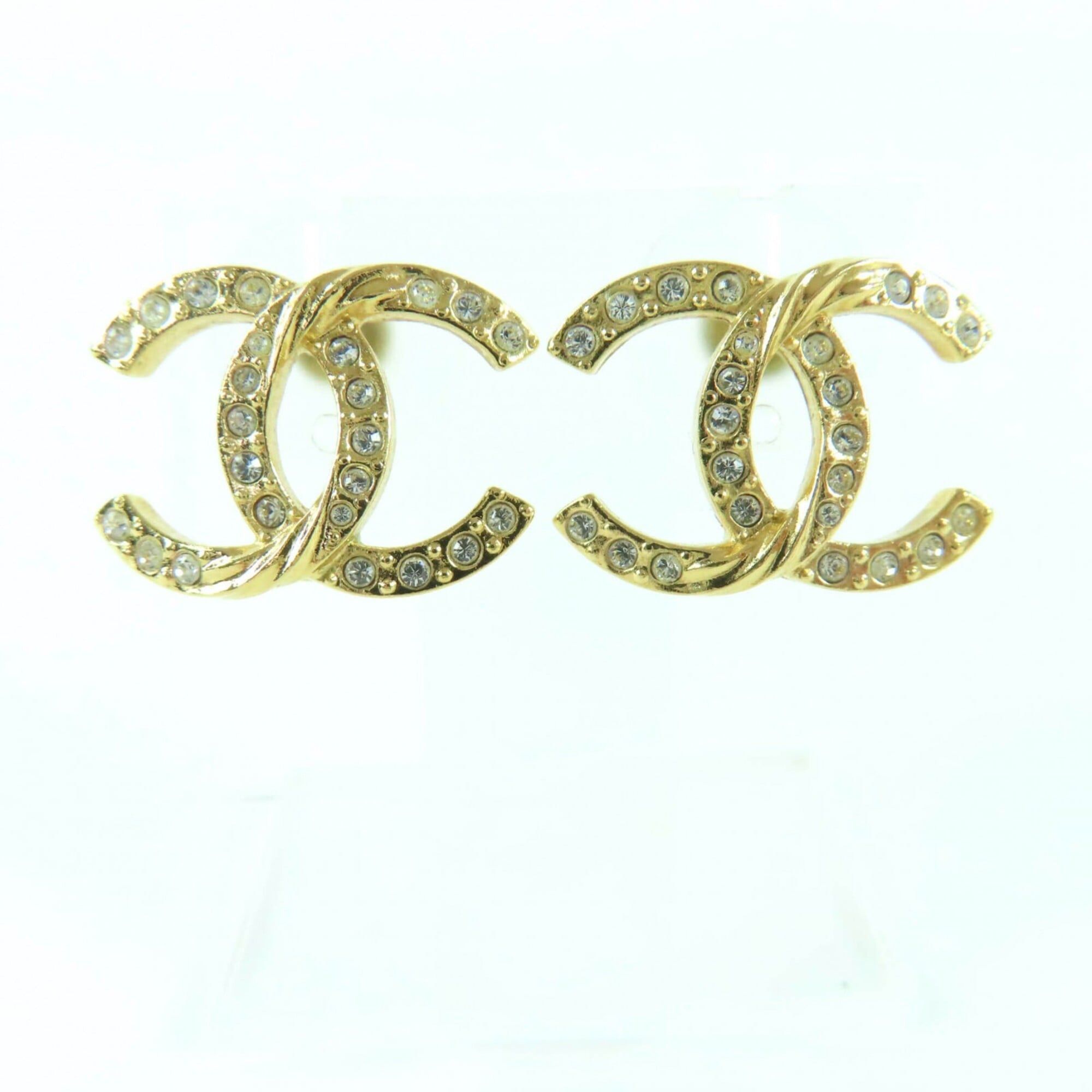 Chanel CHANEL A24V Coco Mark Rhinestone Earrings, Gold, Made in France, Women's Size ONE SIZE - 2 Thumbnail
