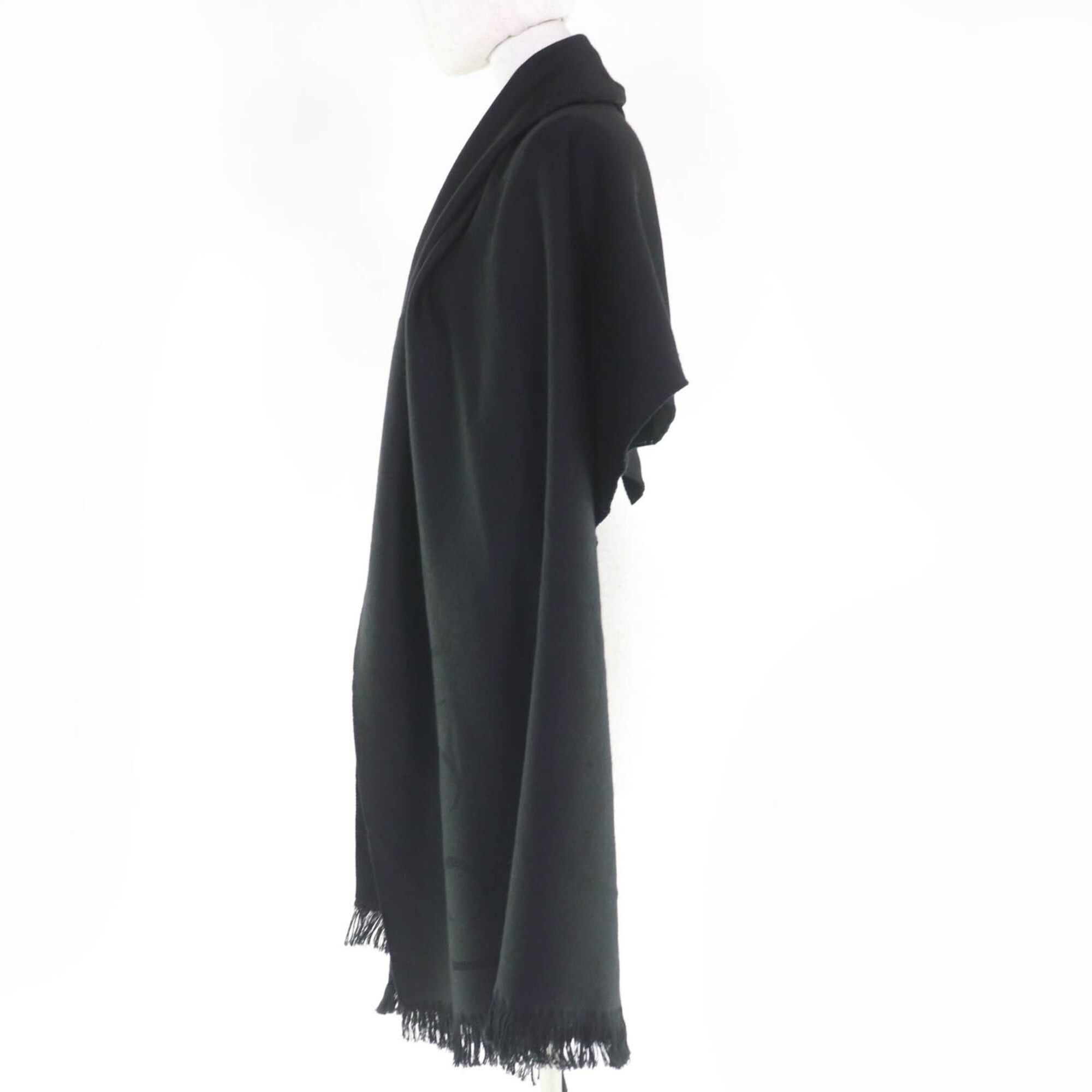 Gucci GUCCI 599437 100% Wool Logo Fringe Large Scarf/Stole Black 70 x 220cm Made in Italy Women's Authentic Size ONE SIZE - 4 Thumbnail