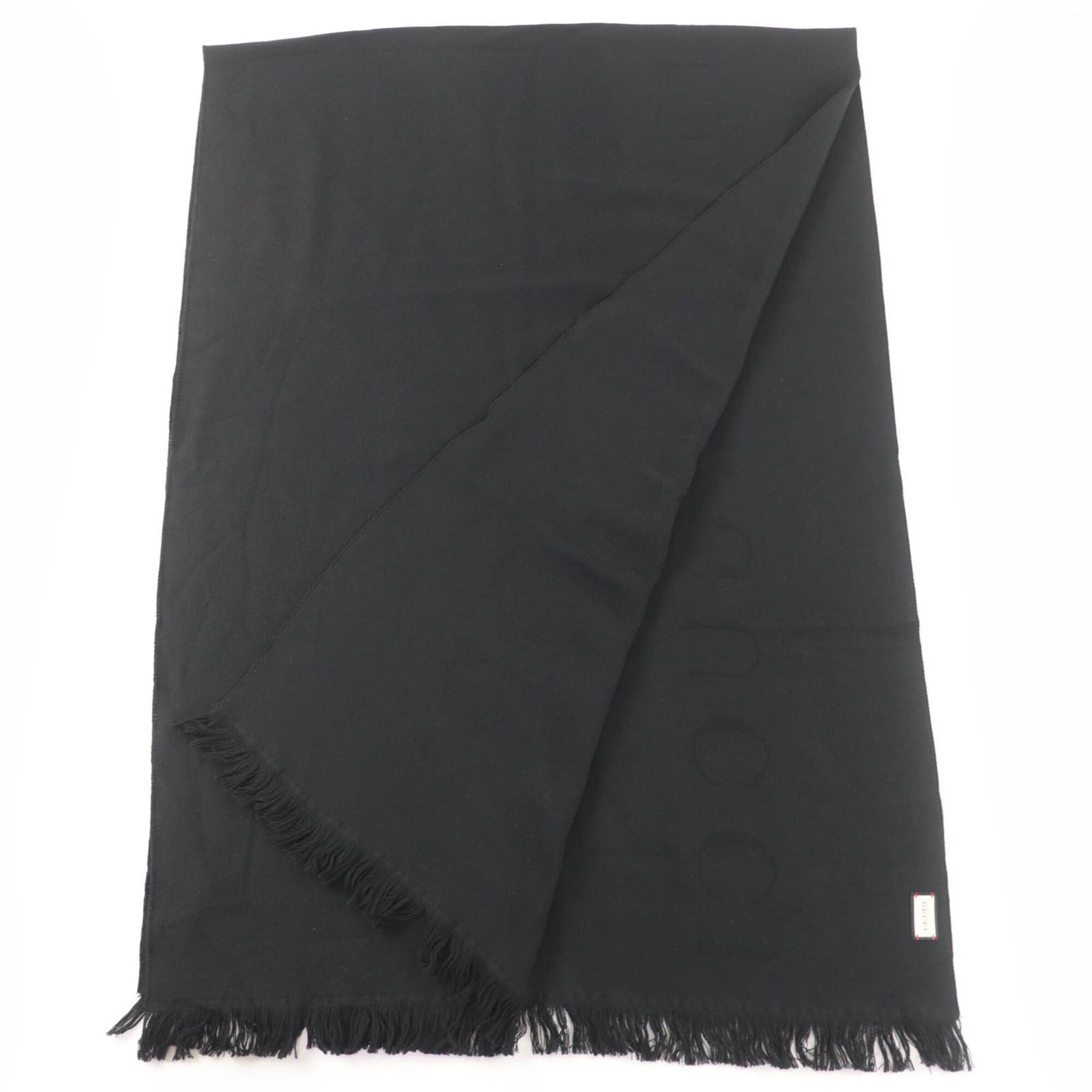 Gucci GUCCI 599437 100% Wool Logo Fringe Large Scarf/Stole Black 70 x 220cm Made in Italy Women's Authentic Size ONE SIZE - 2 Thumbnail