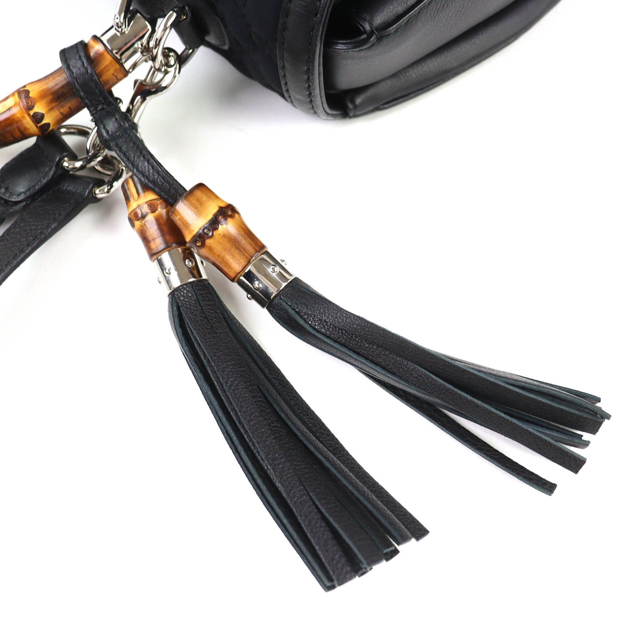 Gucci GUCCI 240241 Leather Microssima New Bamboo 2-Way Handbag Chain Shoulder Bag Black Silver Hardware with Dust Made in Italy Women's Size ONE SIZE - 11 Thumbnail