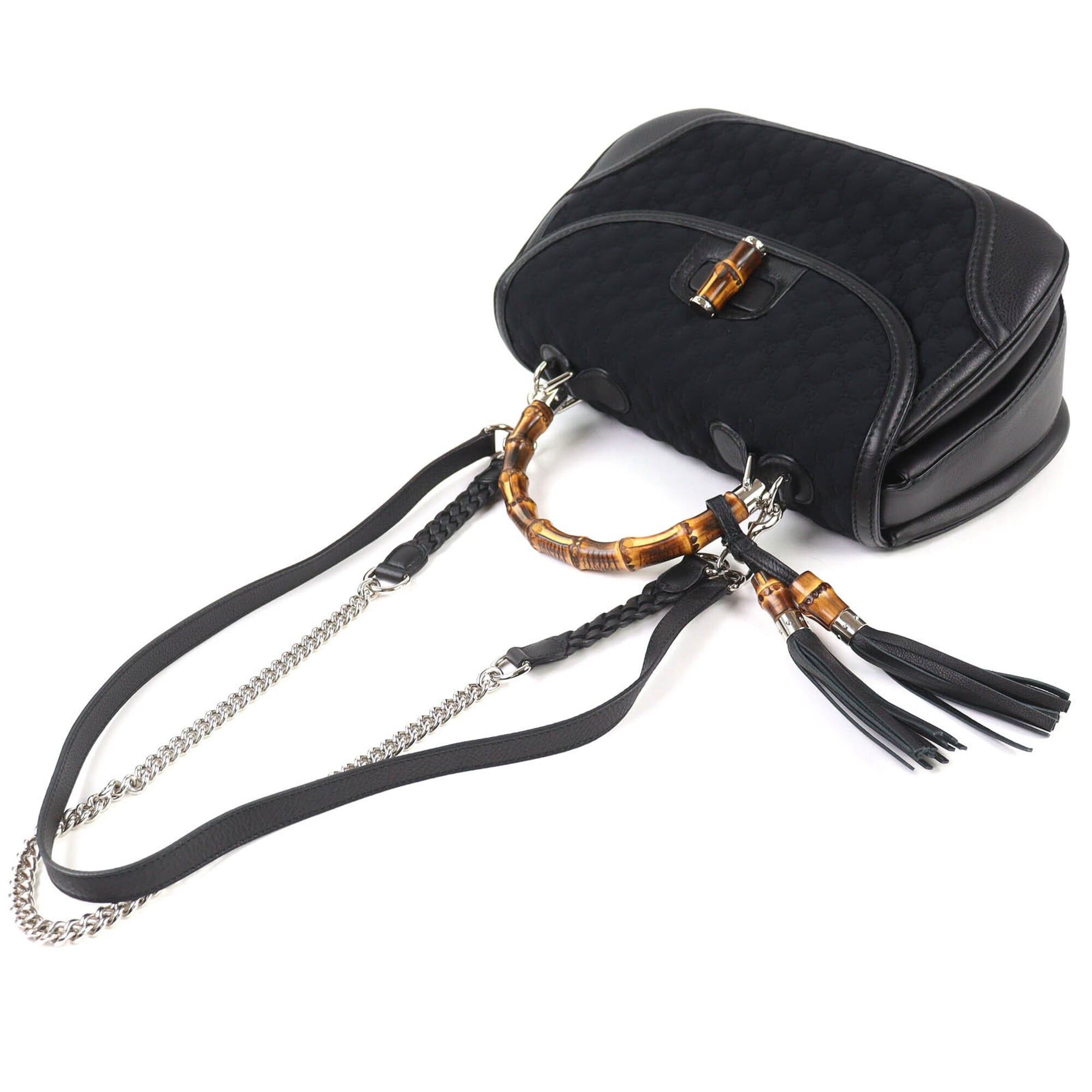 Gucci GUCCI 240241 Leather Microssima New Bamboo 2-Way Handbag Chain Shoulder Bag Black Silver Hardware with Dust Made in Italy Women's Size ONE SIZE - 4 Thumbnail