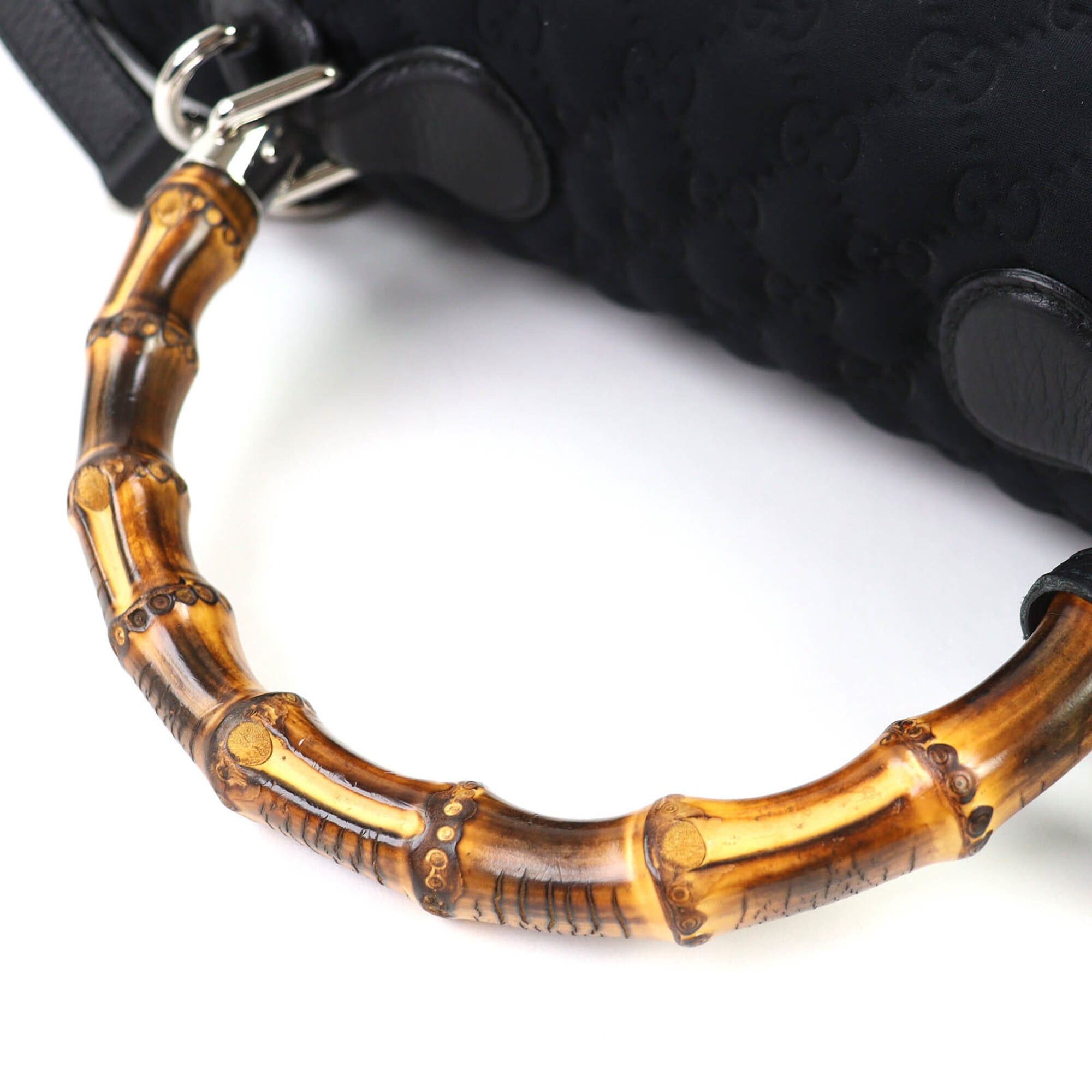 Gucci GUCCI 240241 Leather Microssima New Bamboo 2-Way Handbag Chain Shoulder Bag Black Silver Hardware with Dust Made in Italy Women's Size ONE SIZE - 7 Thumbnail