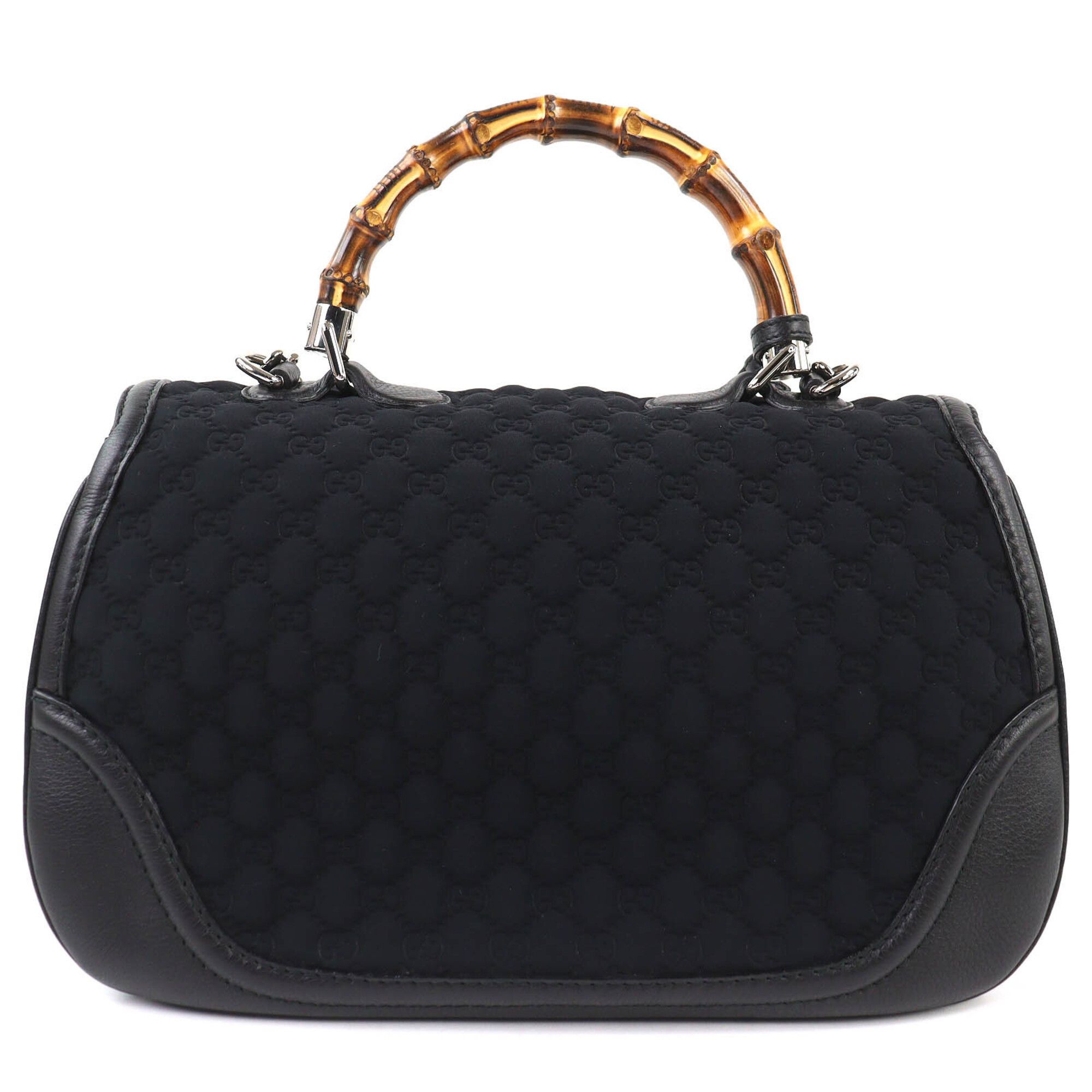 Gucci GUCCI 240241 Leather Microssima New Bamboo 2-Way Handbag Chain Shoulder Bag Black Silver Hardware with Dust Made in Italy Women's Size ONE SIZE - 3 Thumbnail