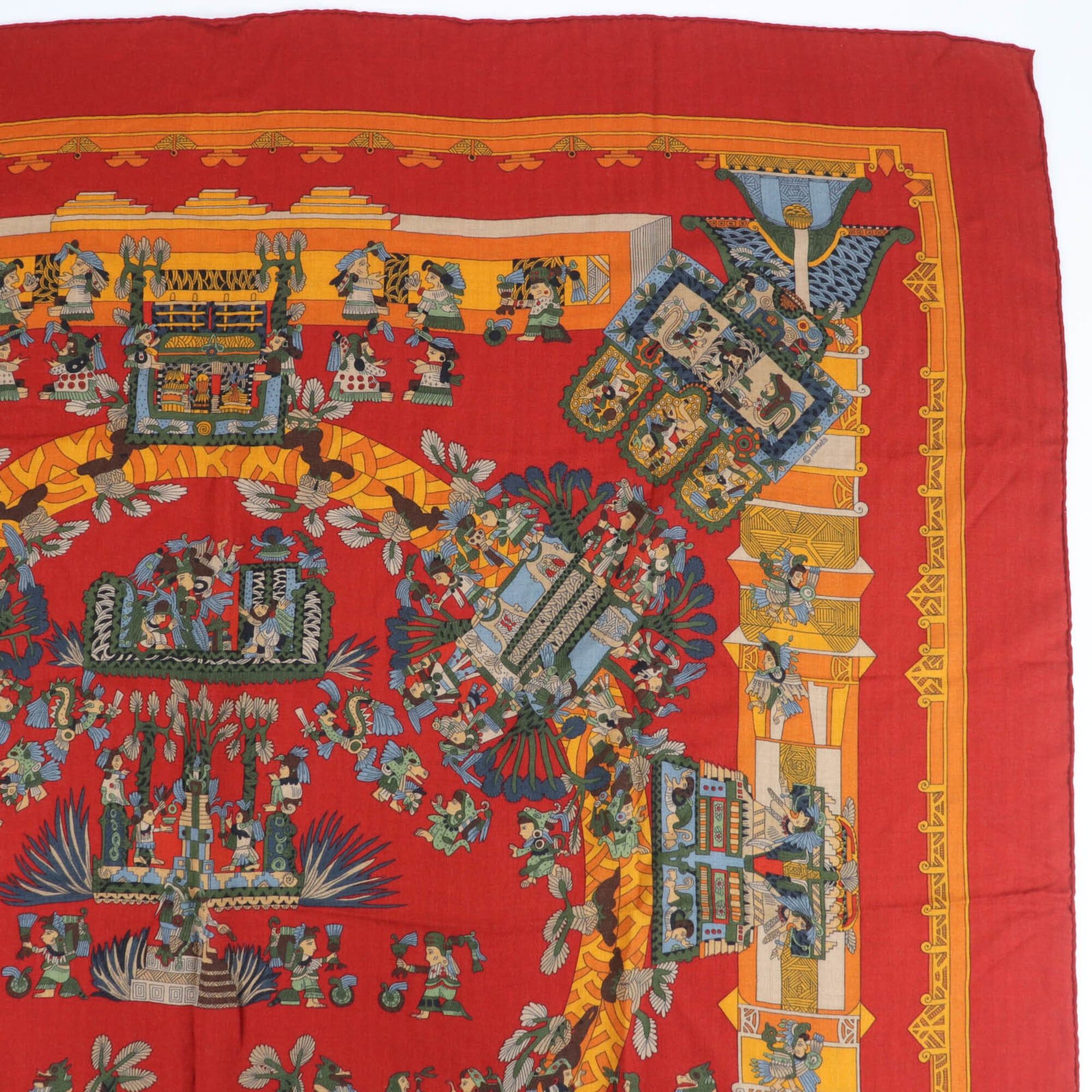 Hermes HERMES Carre Geant 140 "ASTRES et SOLEILS" (Celestial Bodies and Suns) Cashmere Silk Large Shawl Scarf/Muffler, Red, Made in France, Women's Size ONE SIZE - 3 Thumbnail