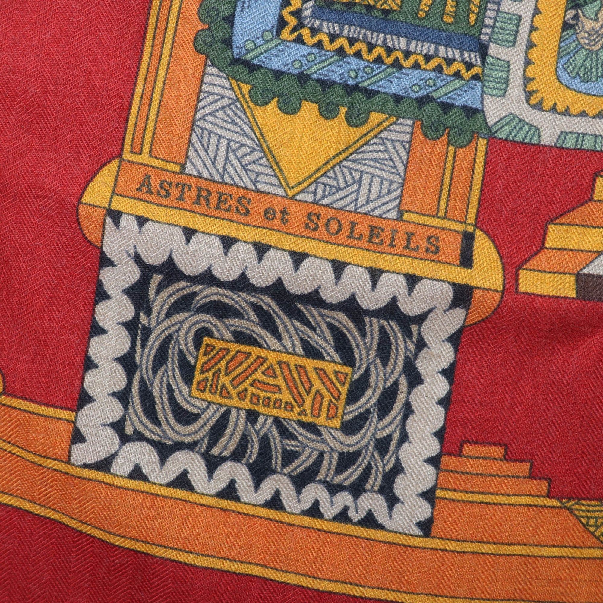 Hermes HERMES Carre Geant 140 "ASTRES et SOLEILS" (Celestial Bodies and Suns) Cashmere Silk Large Shawl Scarf/Muffler, Red, Made in France, Women's Size ONE SIZE - 6 Thumbnail