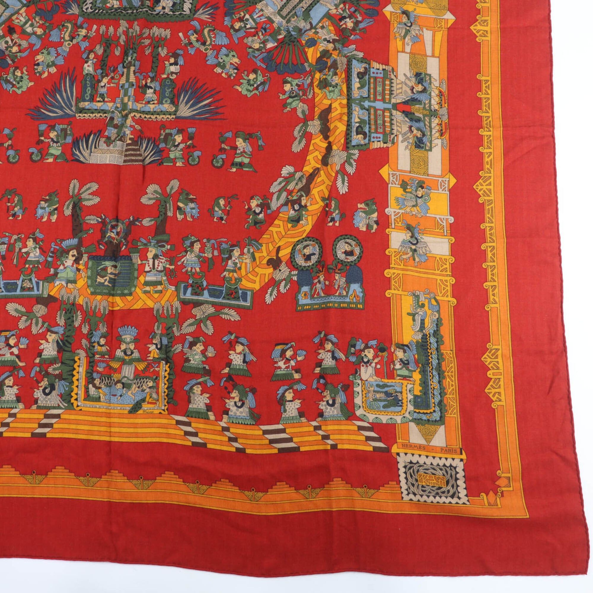 Hermes HERMES Carre Geant 140 "ASTRES et SOLEILS" (Celestial Bodies and Suns) Cashmere Silk Large Shawl Scarf/Muffler, Red, Made in France, Women's Size ONE SIZE - 4 Thumbnail