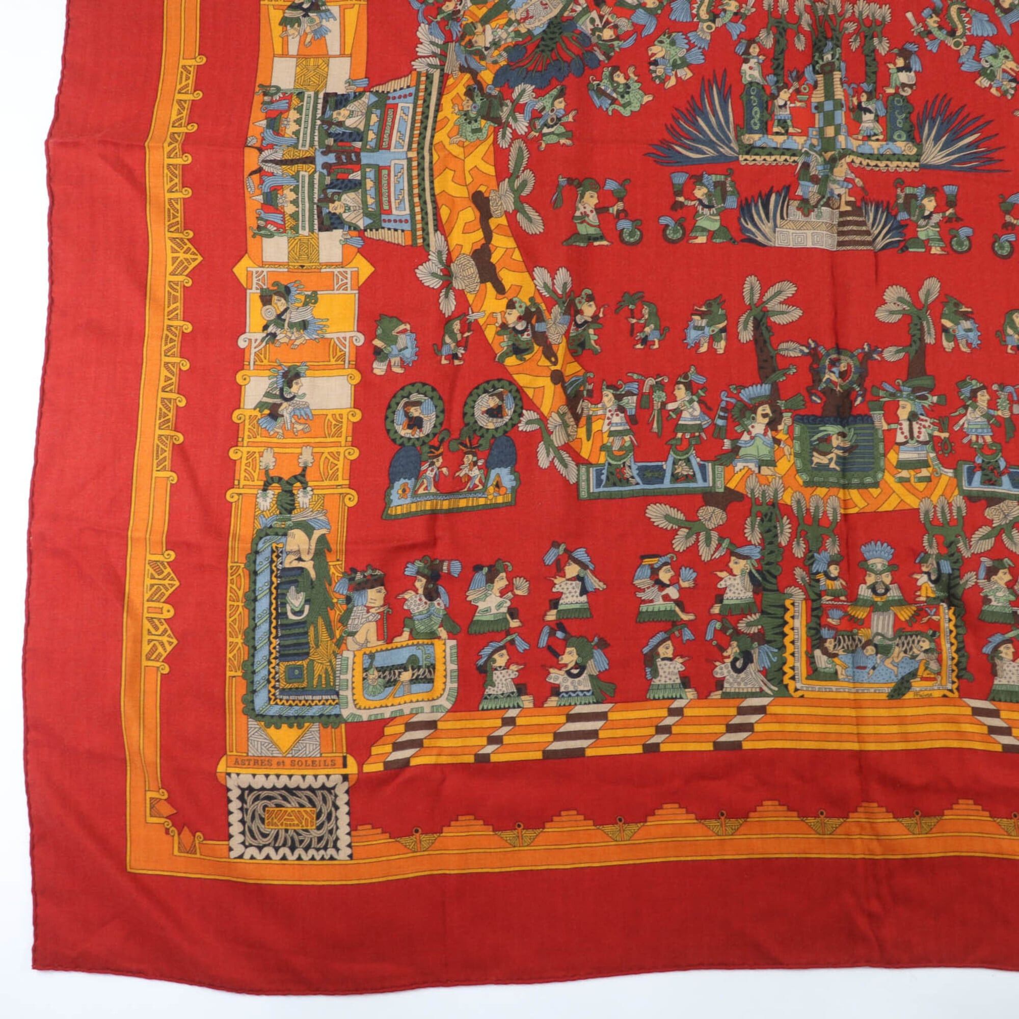 Hermes HERMES Carre Geant 140 "ASTRES et SOLEILS" (Celestial Bodies and Suns) Cashmere Silk Large Shawl Scarf/Muffler, Red, Made in France, Women's Size ONE SIZE - 5 Thumbnail