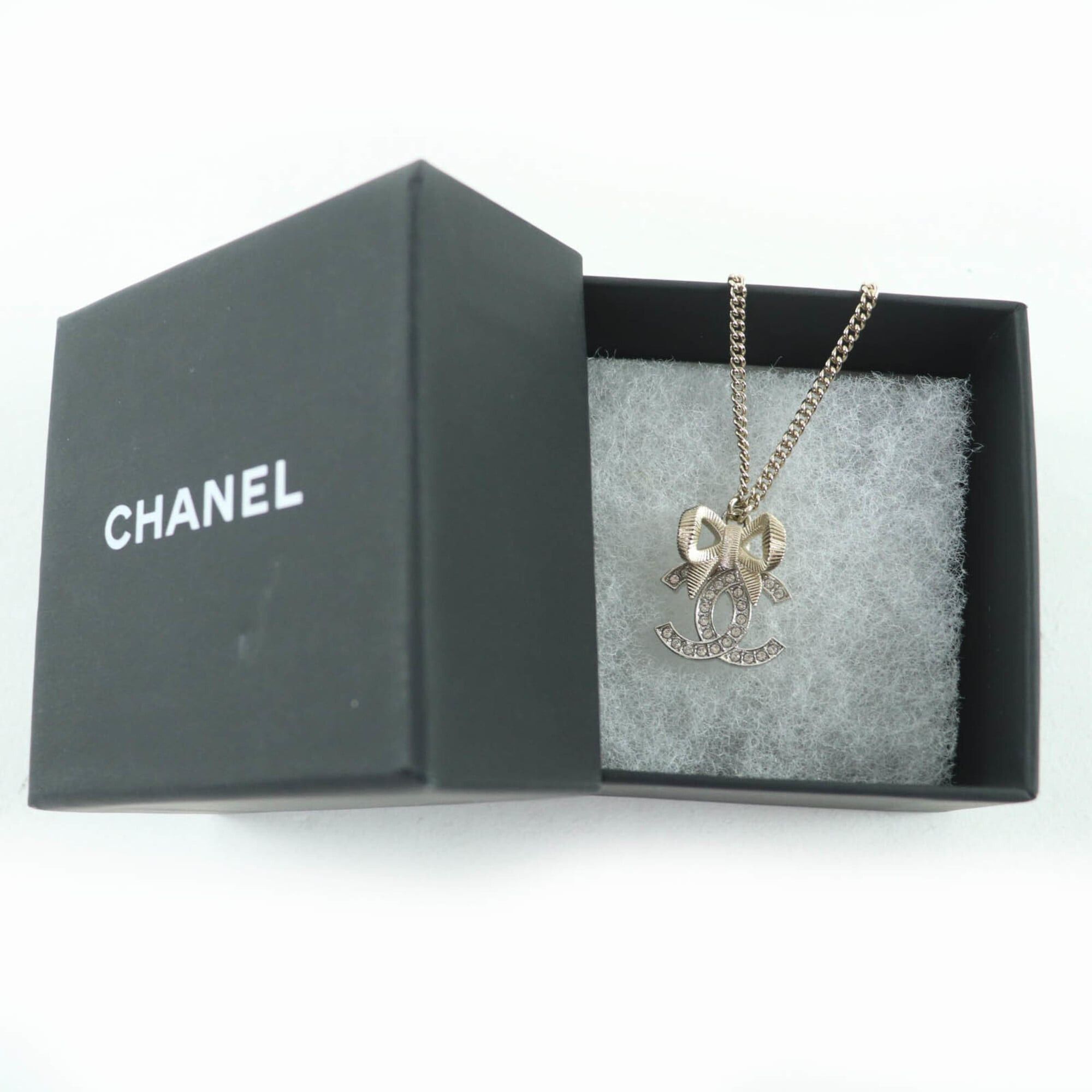 Chanel CHANEL B24K Coco Mark Ribbon Rhinestone Necklace, Champagne Gold, with Box, Made in Italy, Women's Size ONE SIZE - 2 Thumbnail