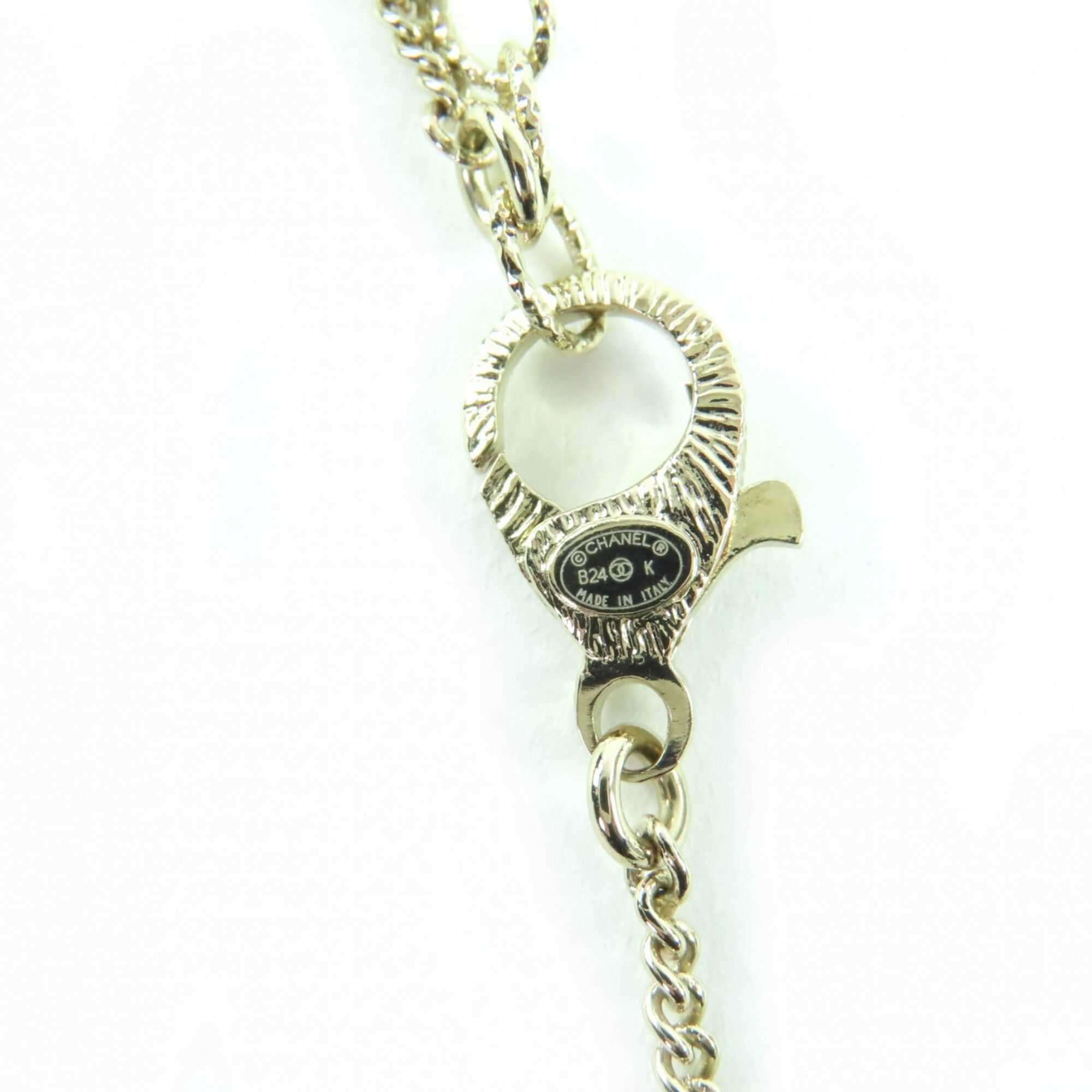 Chanel CHANEL B24K Coco Mark Ribbon Rhinestone Necklace, Champagne Gold, with Box, Made in Italy, Women's Size ONE SIZE - 9 Thumbnail