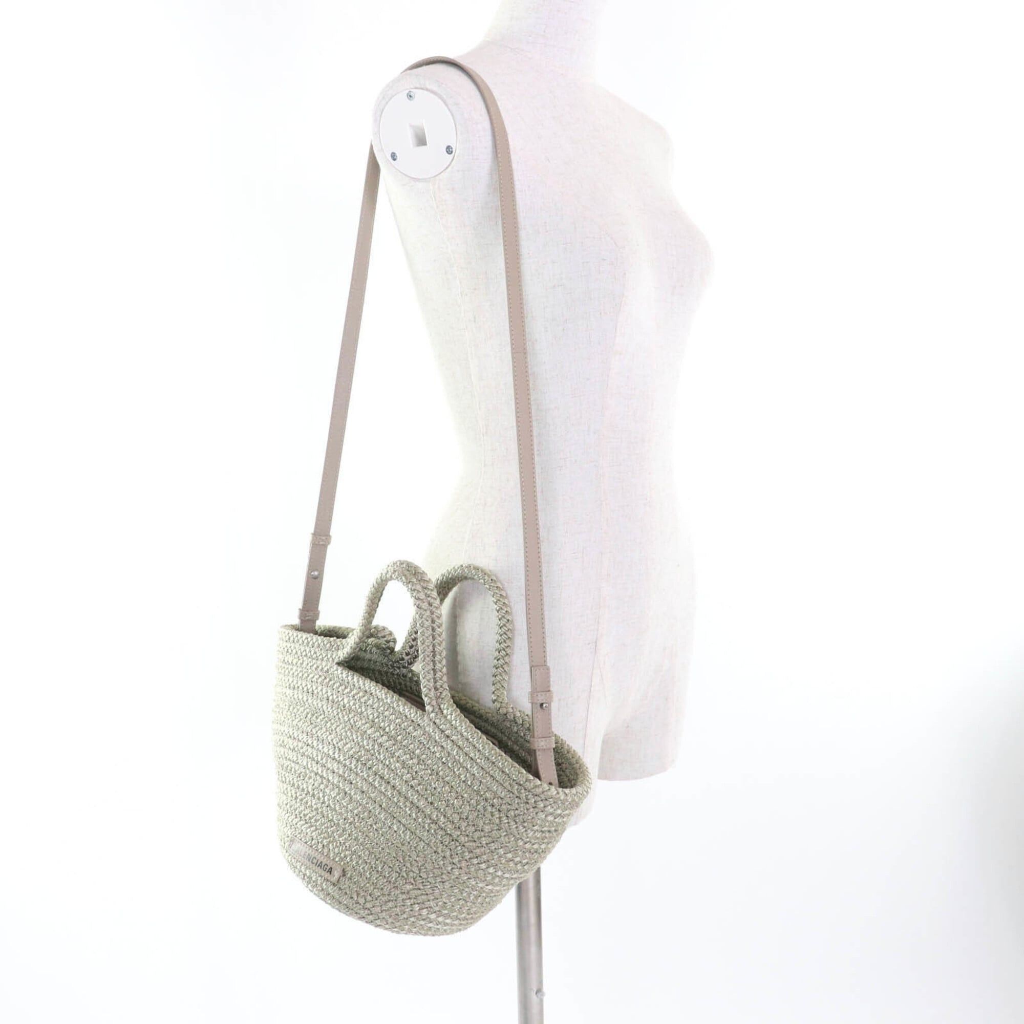 Balenciaga BALENCIAGA 695612 Ibiza Small Logo Patch 2-Way Basket Bag, Khaki, with Dust Made in Italy, Women's Size ONE SIZE - 6 Thumbnail