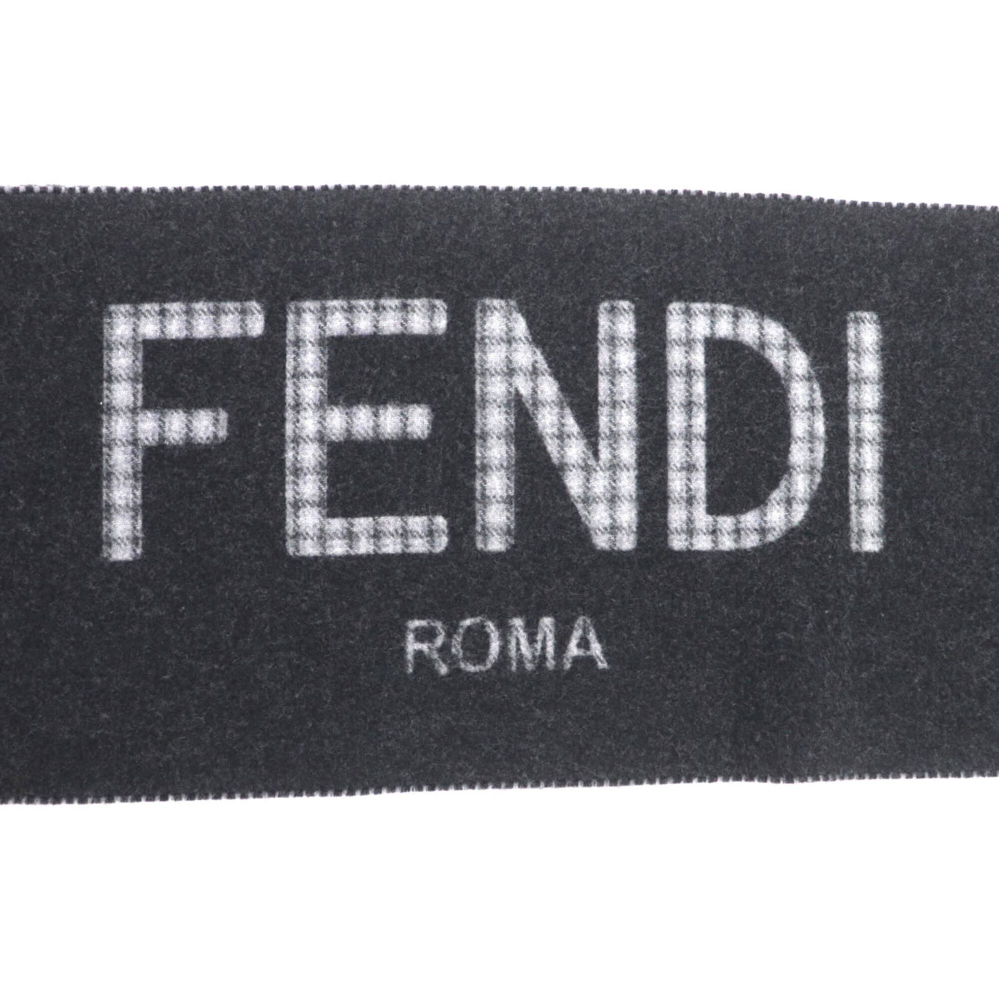 Fendi FENDI FXT334 Wool Cashmere Blend Logo Design Check Pattern Fringe Scarf Charcoal Gray TU Comes with Dust Bag Made in Italy Authentic Women's Size ONE SIZE - 6 Thumbnail