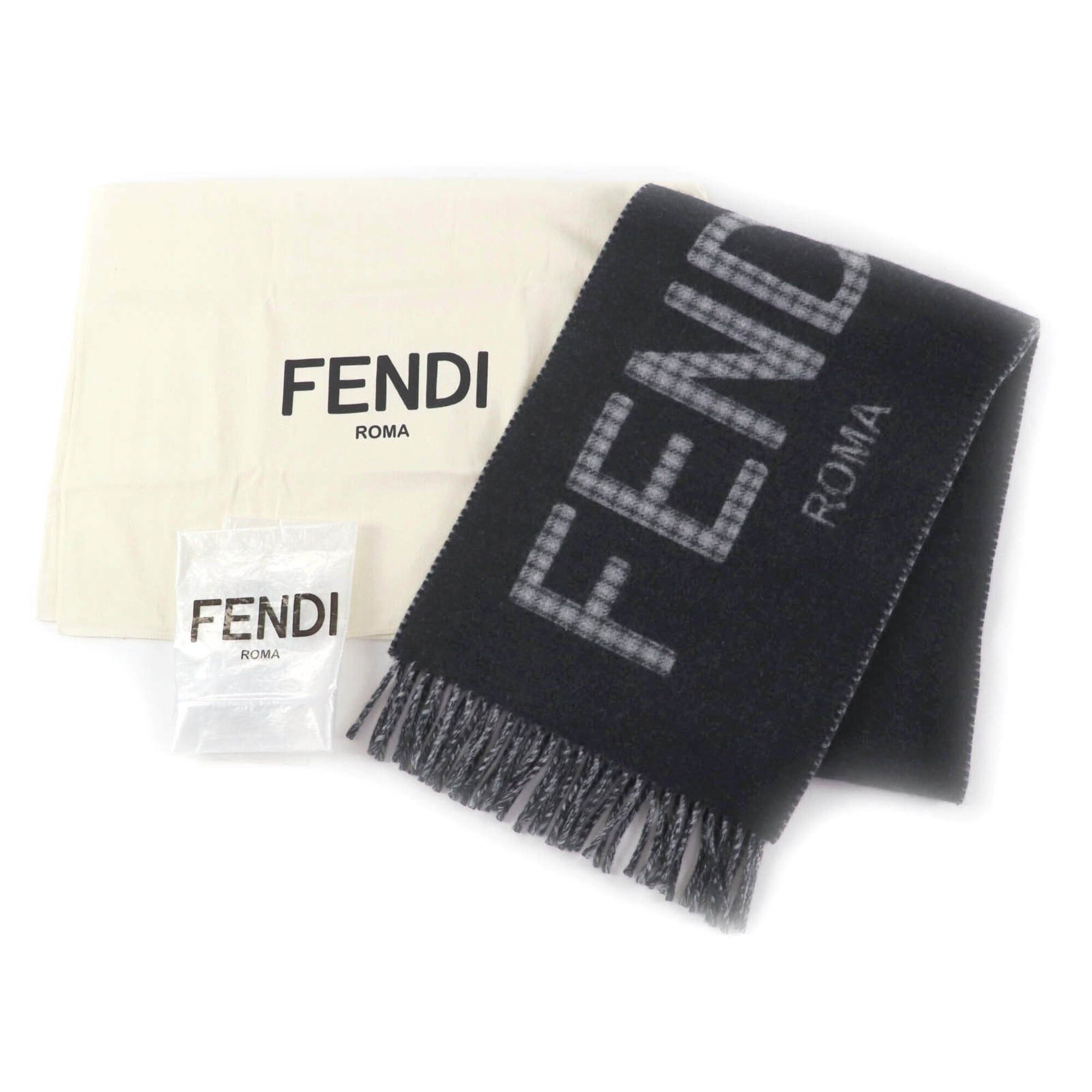 Fendi FENDI FXT334 Wool Cashmere Blend Logo Design Check Pattern Fringe Scarf Charcoal Gray TU Comes with Dust Bag Made in Italy Authentic Women's Size ONE SIZE - 2 Thumbnail