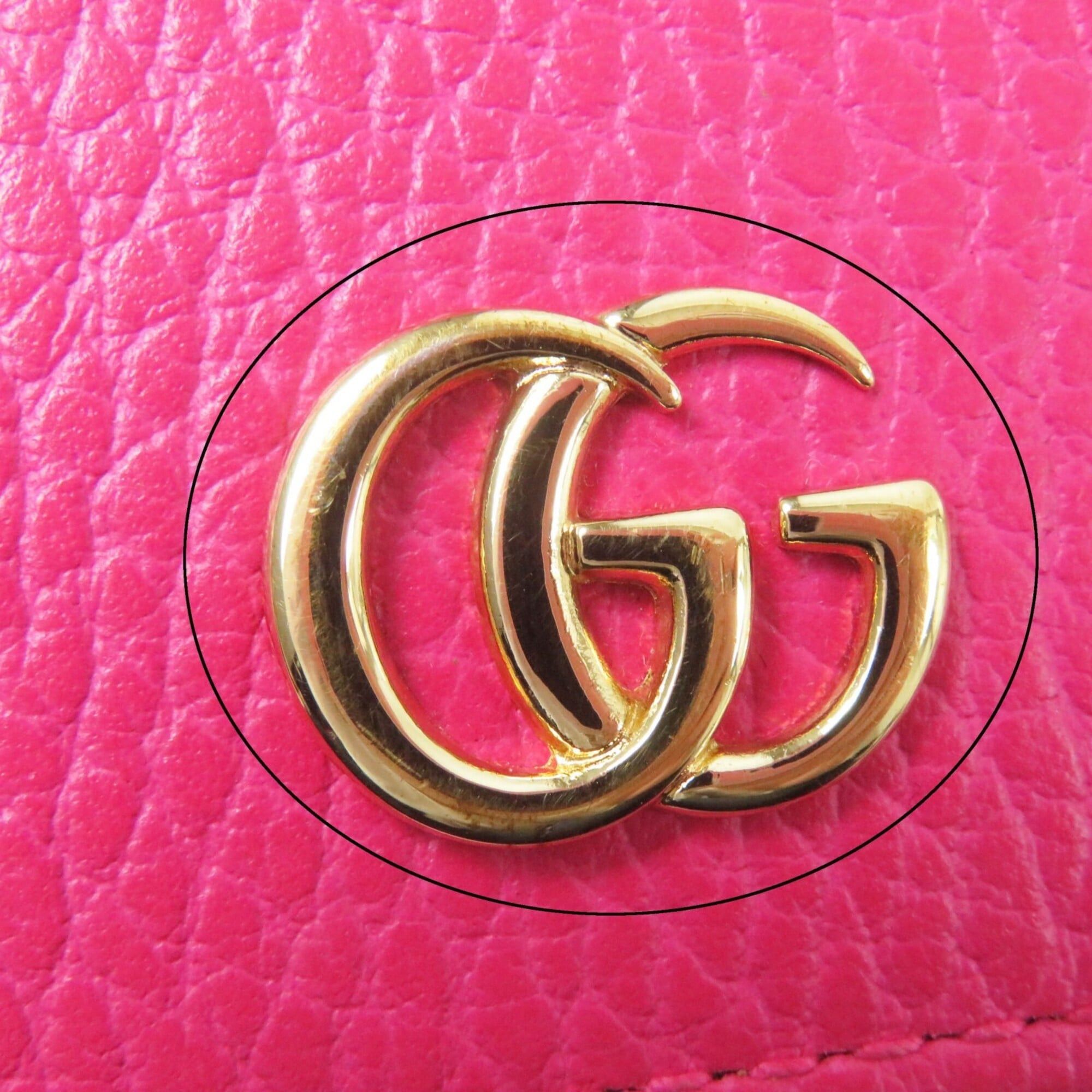 Gucci GUCCI 456126 GG Marmont Leather Mini Wallet, Bi-fold Shocking Pink, Gold Hardware, Comes with Box and Dust Bag, Made in Italy, Women's Size ONE SIZE - 14 Thumbnail