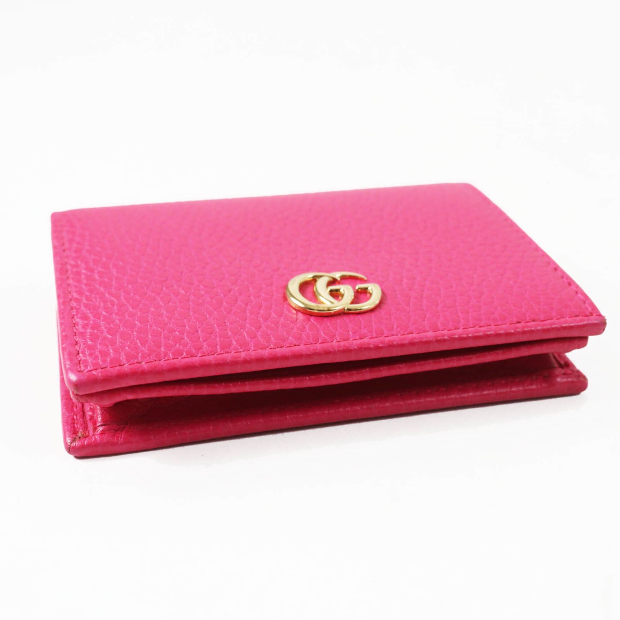 Gucci GUCCI 456126 GG Marmont Leather Mini Wallet, Bi-fold Shocking Pink, Gold Hardware, Comes with Box and Dust Bag, Made in Italy, Women's Size ONE SIZE - 5 Thumbnail