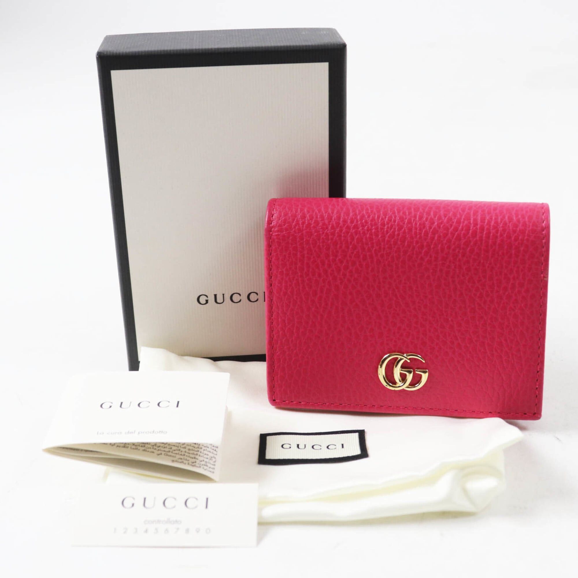 Gucci GUCCI 456126 GG Marmont Leather Mini Wallet, Bi-fold Shocking Pink, Gold Hardware, Comes with Box and Dust Bag, Made in Italy, Women's Size ONE SIZE - 2 Thumbnail