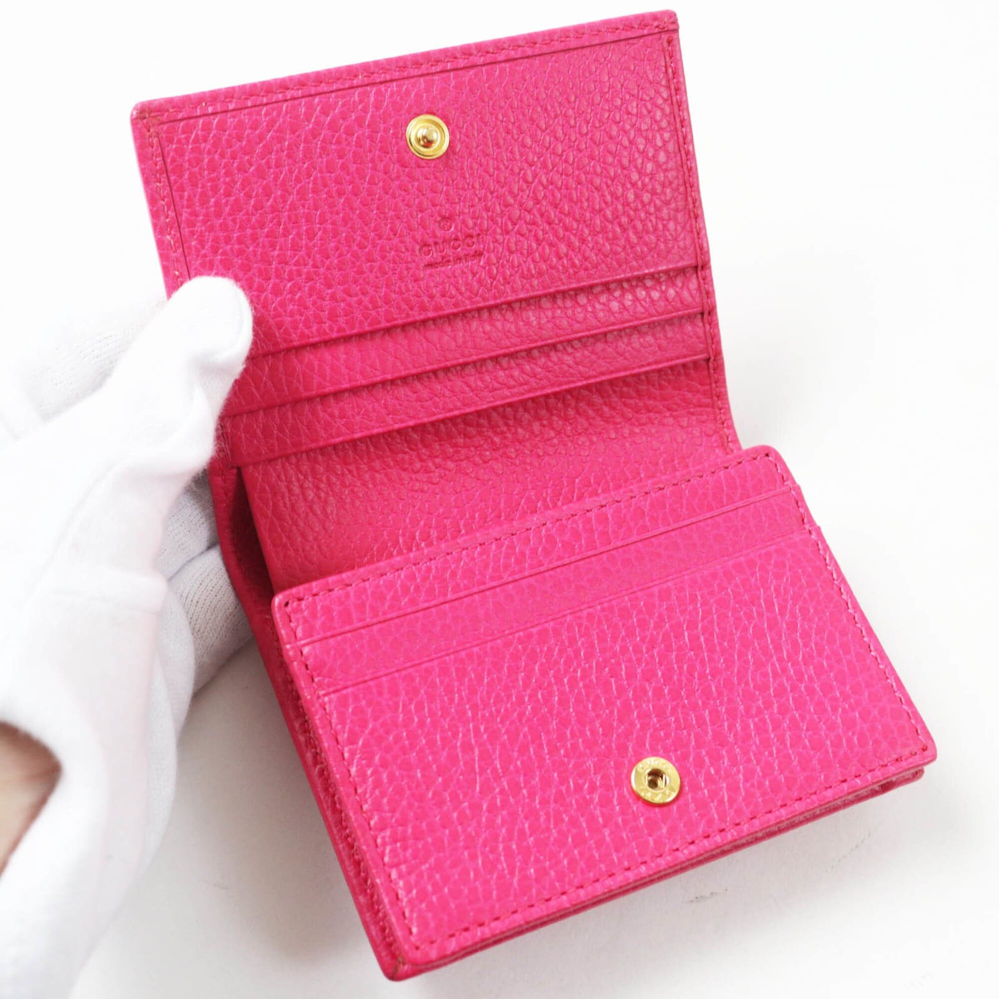 Gucci GUCCI 456126 GG Marmont Leather Mini Wallet, Bi-fold Shocking Pink, Gold Hardware, Comes with Box and Dust Bag, Made in Italy, Women's Size ONE SIZE - 6 Thumbnail