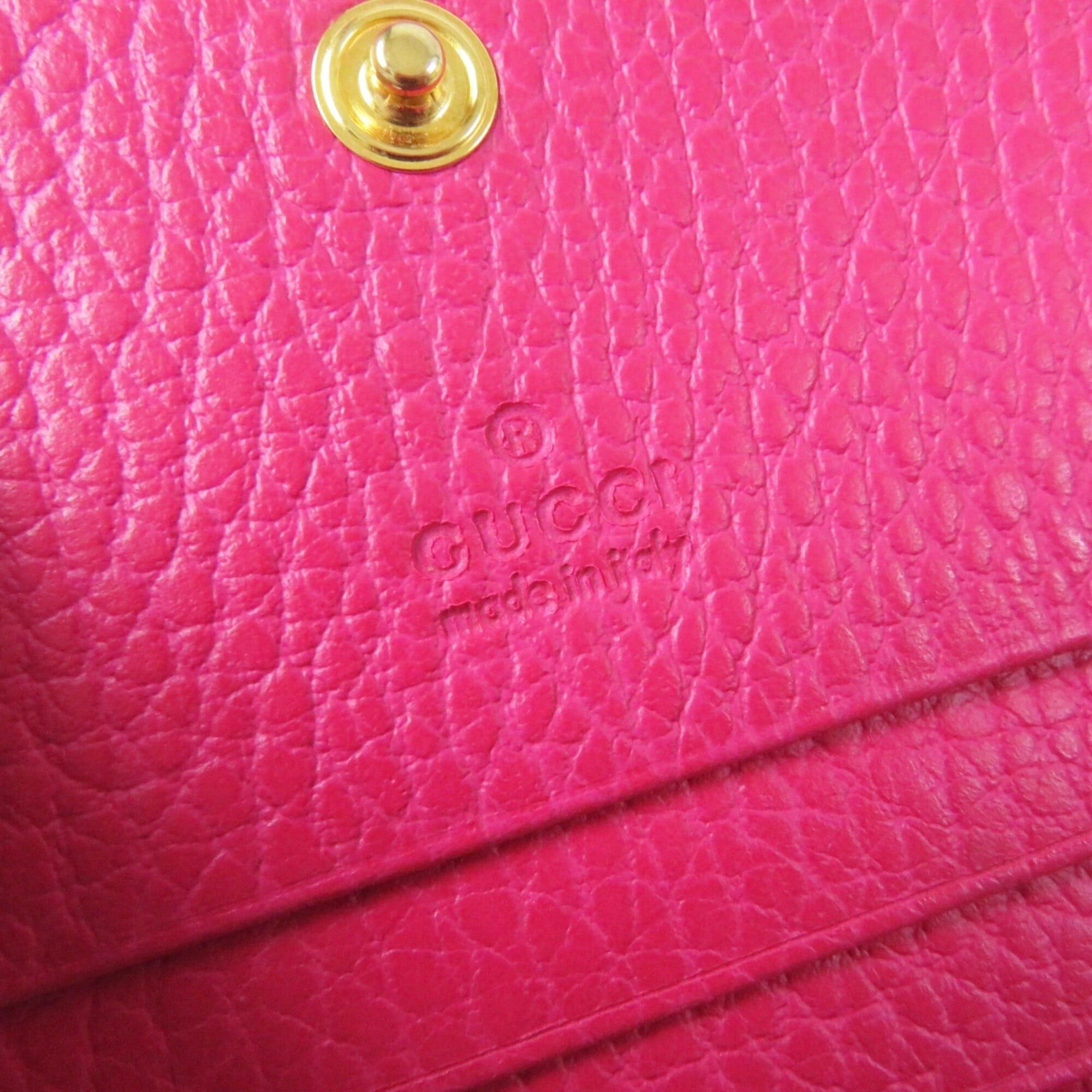 Gucci GUCCI 456126 GG Marmont Leather Mini Wallet, Bi-fold Shocking Pink, Gold Hardware, Comes with Box and Dust Bag, Made in Italy, Women's Size ONE SIZE - 10 Thumbnail
