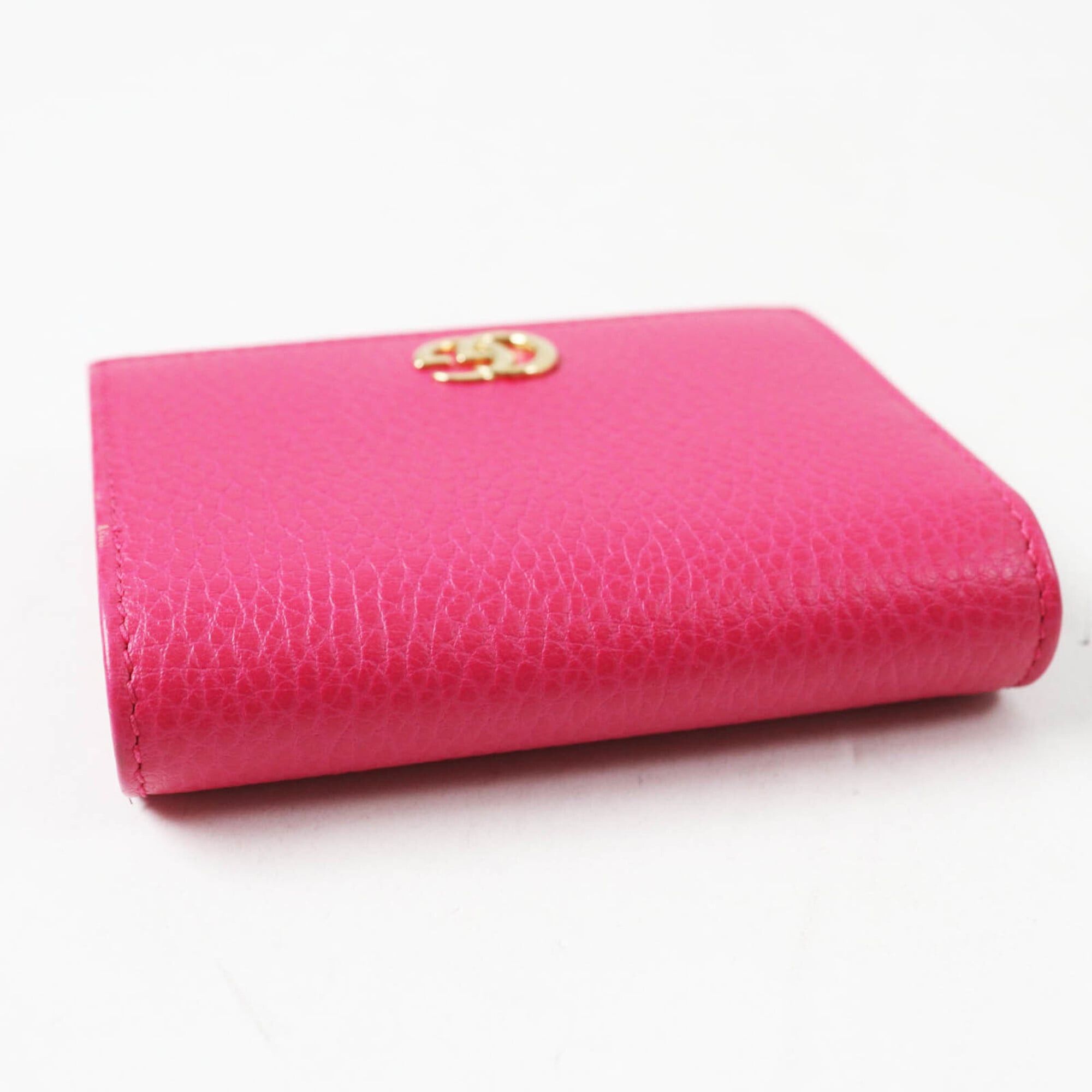 Gucci GUCCI 456126 GG Marmont Leather Mini Wallet, Bi-fold Shocking Pink, Gold Hardware, Comes with Box and Dust Bag, Made in Italy, Women's Size ONE SIZE - 4 Thumbnail