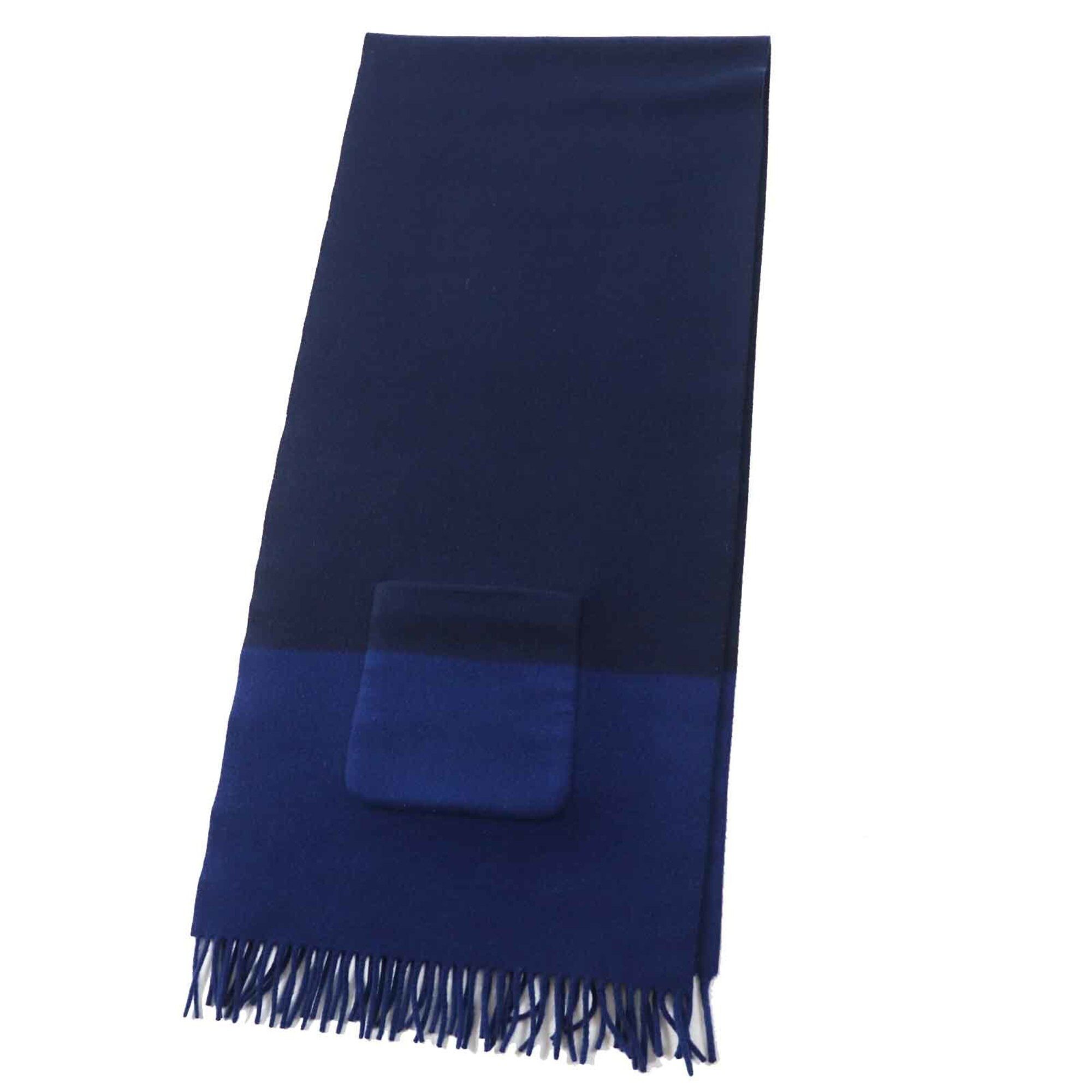 Hermes HERMES H259096S 100% Cashmere, Silk Lining in Pockets, Allumette Pocket, Bi-color, Fringed Scarf/Stole, Navy Blue, Made Italy, Women's Size ONE SIZE - 2 Thumbnail