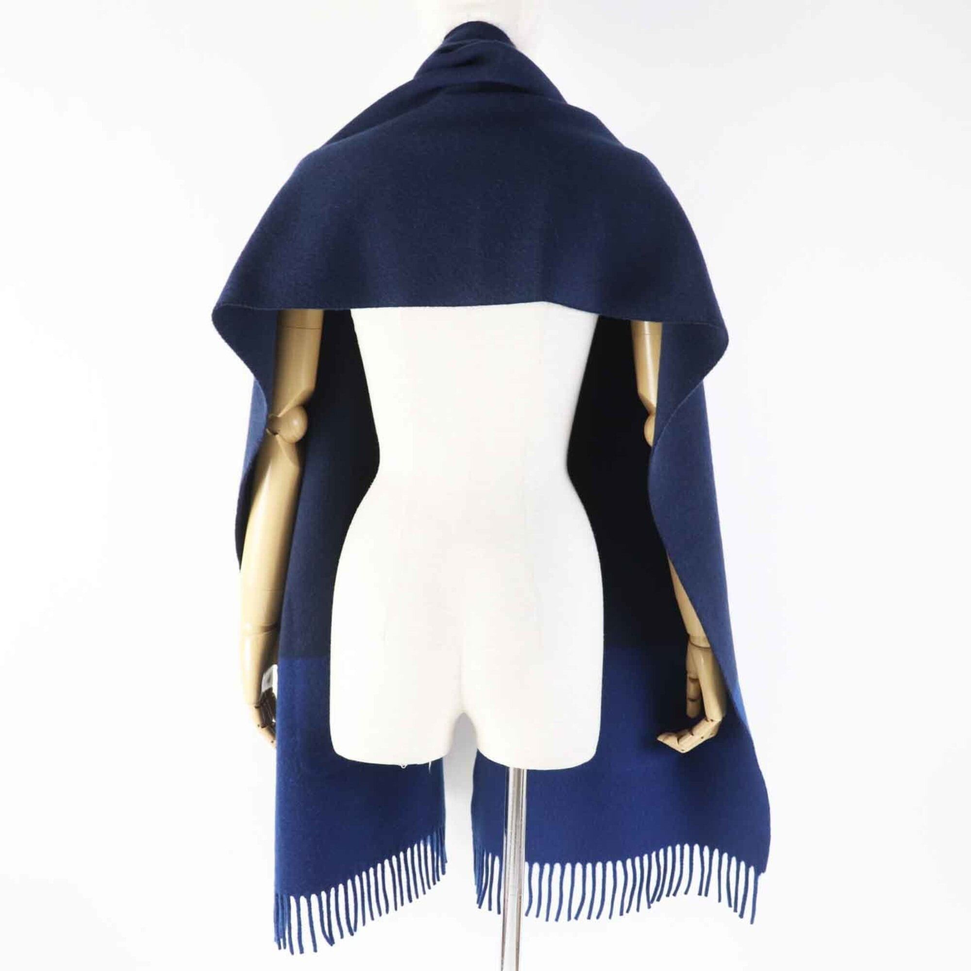 Hermes HERMES H259096S 100% Cashmere, Silk Lining in Pockets, Allumette Pocket, Bi-color, Fringed Scarf/Stole, Navy Blue, Made Italy, Women's Size ONE SIZE - 6 Thumbnail