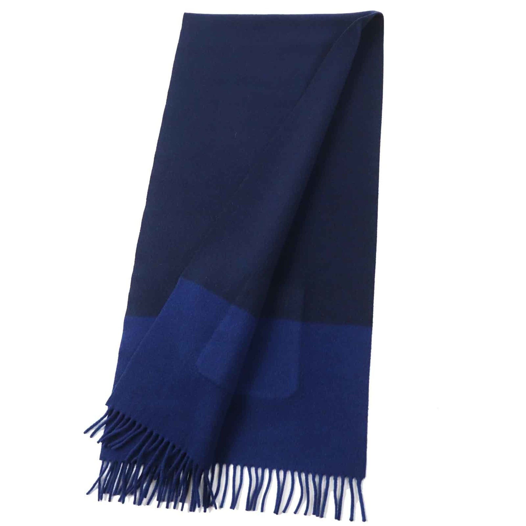 Hermes HERMES H259096S 100% Cashmere, Silk Lining in Pockets, Allumette Pocket, Bi-color, Fringed Scarf/Stole, Navy Blue, Made Italy, Women's Size ONE SIZE - 3 Thumbnail
