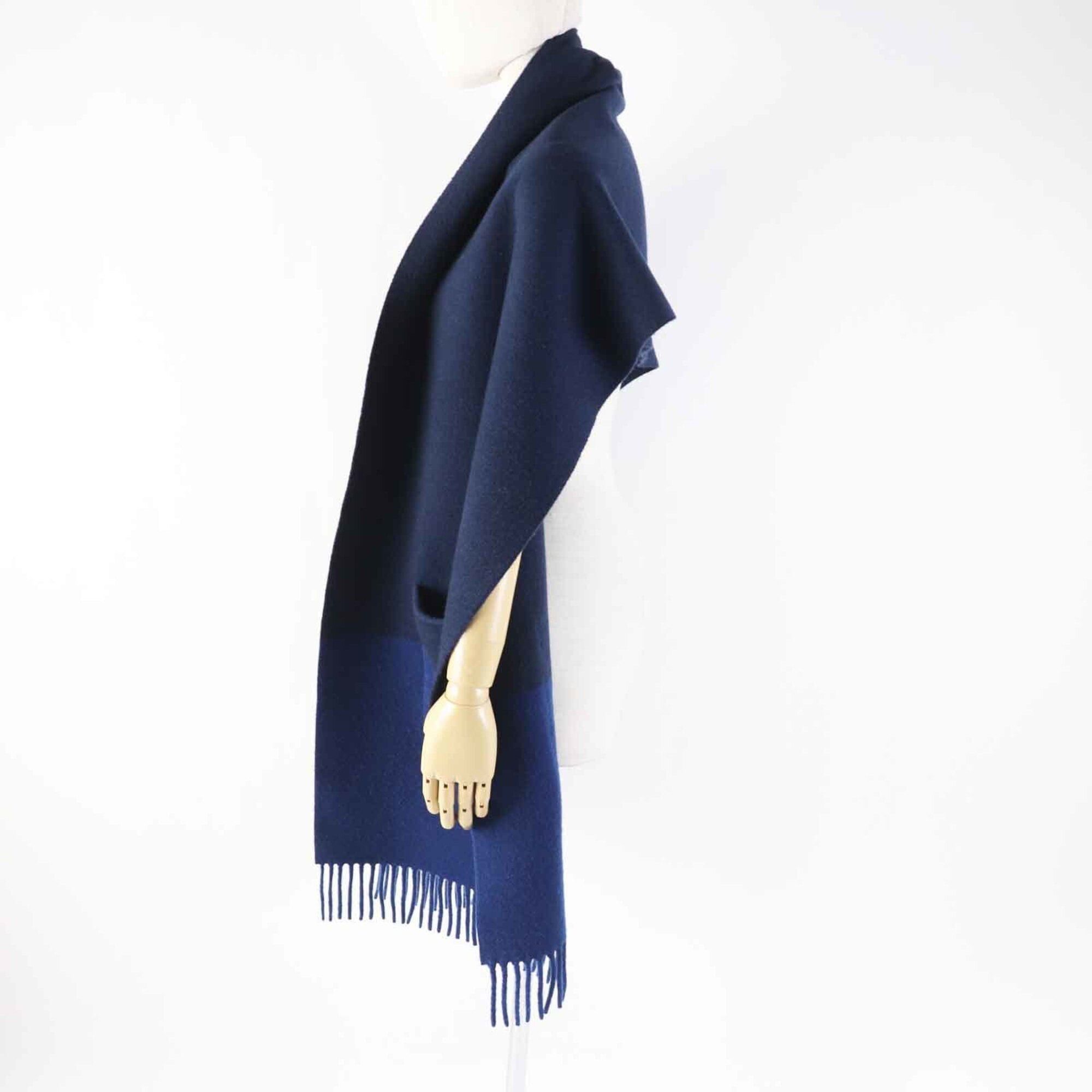 Hermes HERMES H259096S 100% Cashmere, Silk Lining in Pockets, Allumette Pocket, Bi-color, Fringed Scarf/Stole, Navy Blue, Made Italy, Women's Size ONE SIZE - 5 Thumbnail
