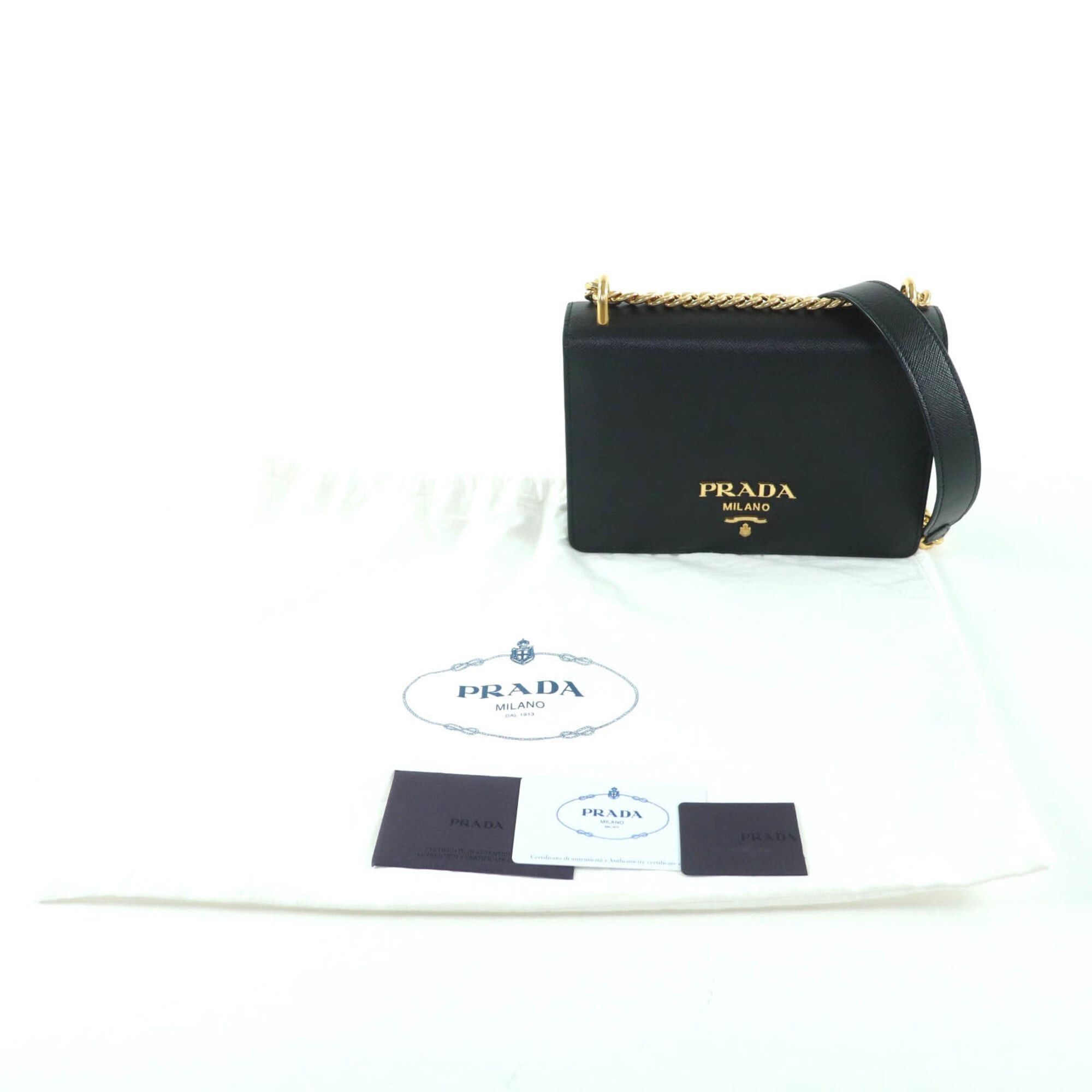 Prada PRADA 1BD133 Saffiano Leather Mini Bag with Metal Logo and Chain Shoulder Bag, Black Gold Hardware, Comes Dust Women's. Size ONE SIZE - 2 Thumbnail