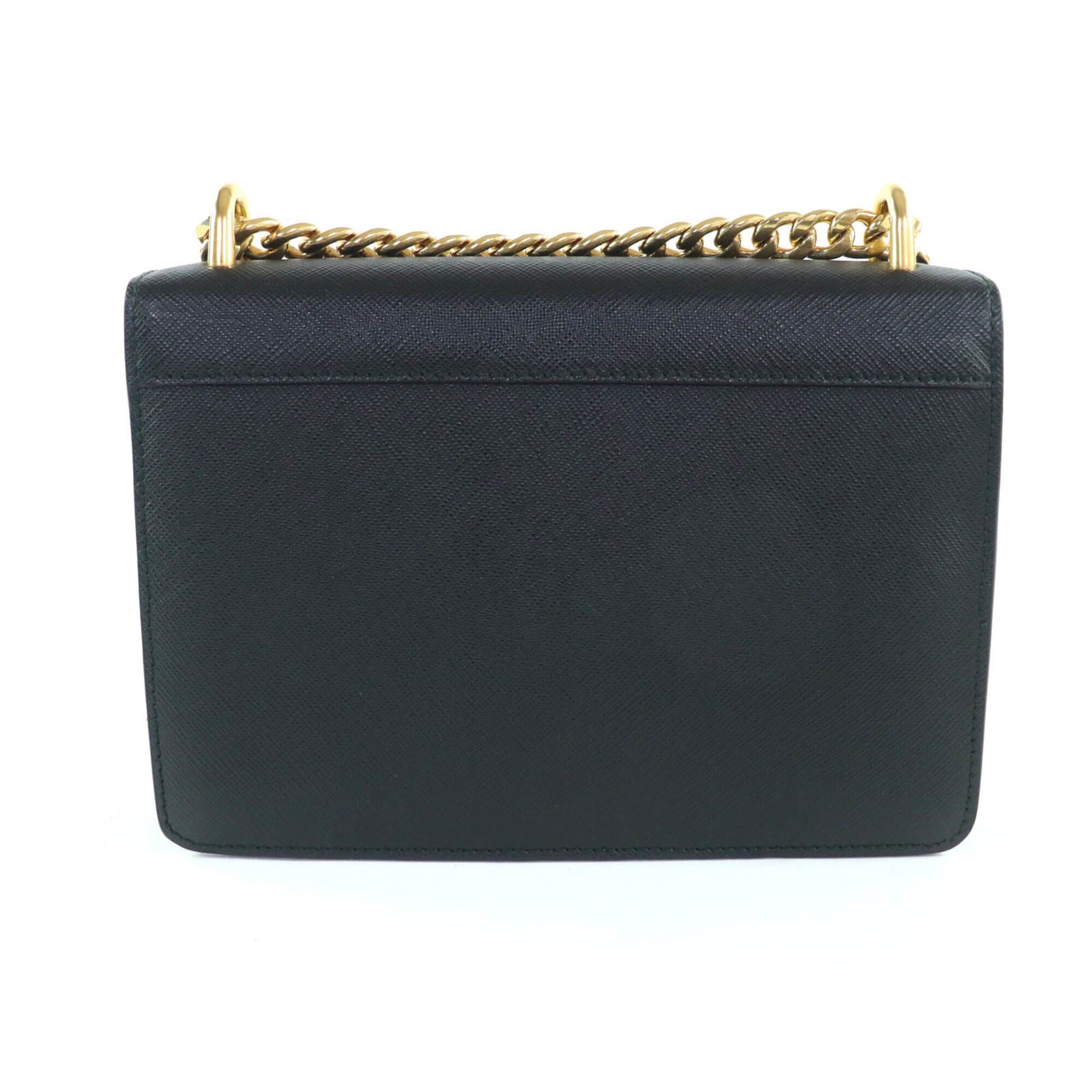 Prada PRADA 1BD133 Saffiano Leather Mini Bag with Metal Logo and Chain Shoulder Bag, Black Gold Hardware, Comes Dust Women's. Size ONE SIZE - 3 Thumbnail