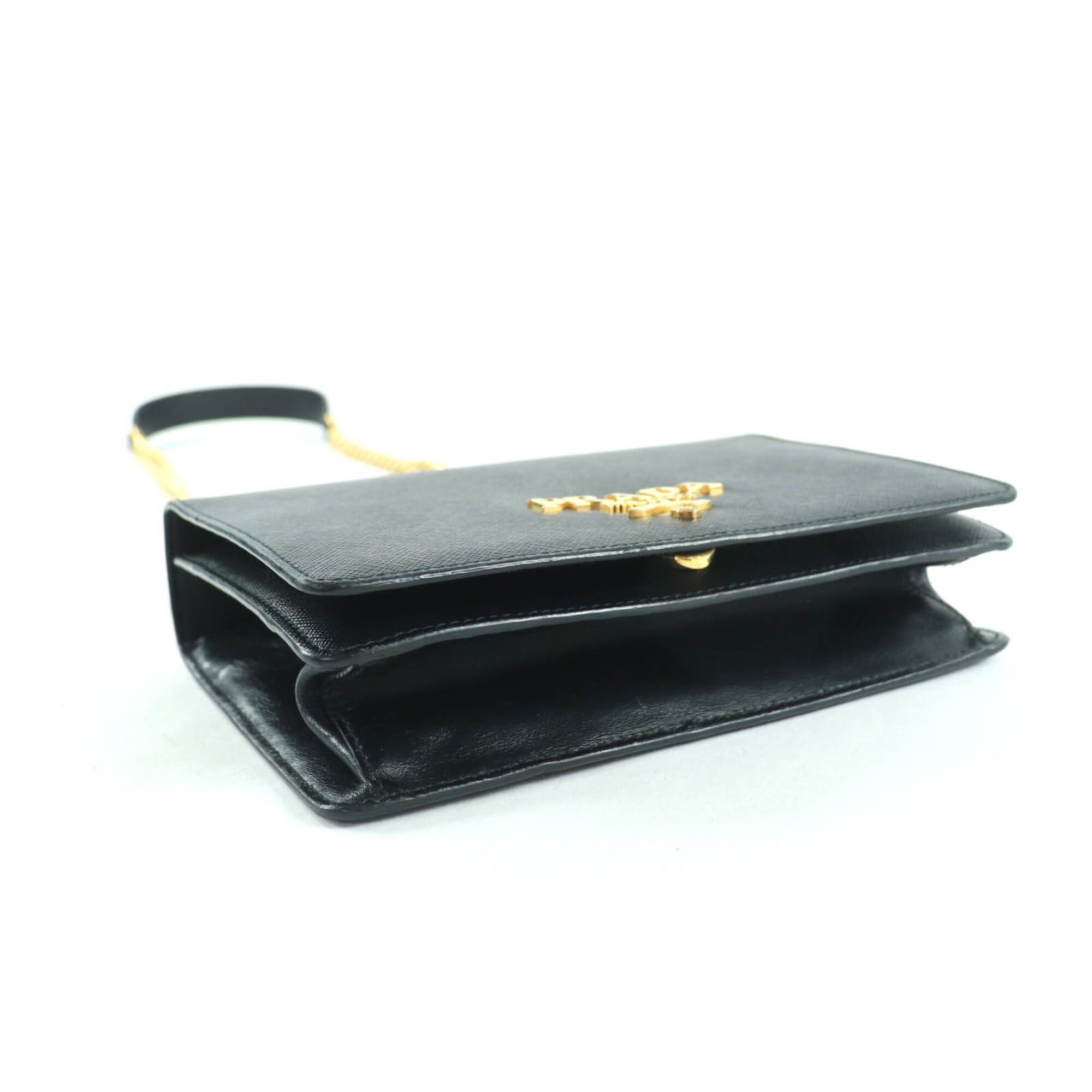 Prada PRADA 1BD133 Saffiano Leather Mini Bag with Metal Logo and Chain Shoulder Bag, Black Gold Hardware, Comes Dust Women's. Size ONE SIZE - 4 Thumbnail