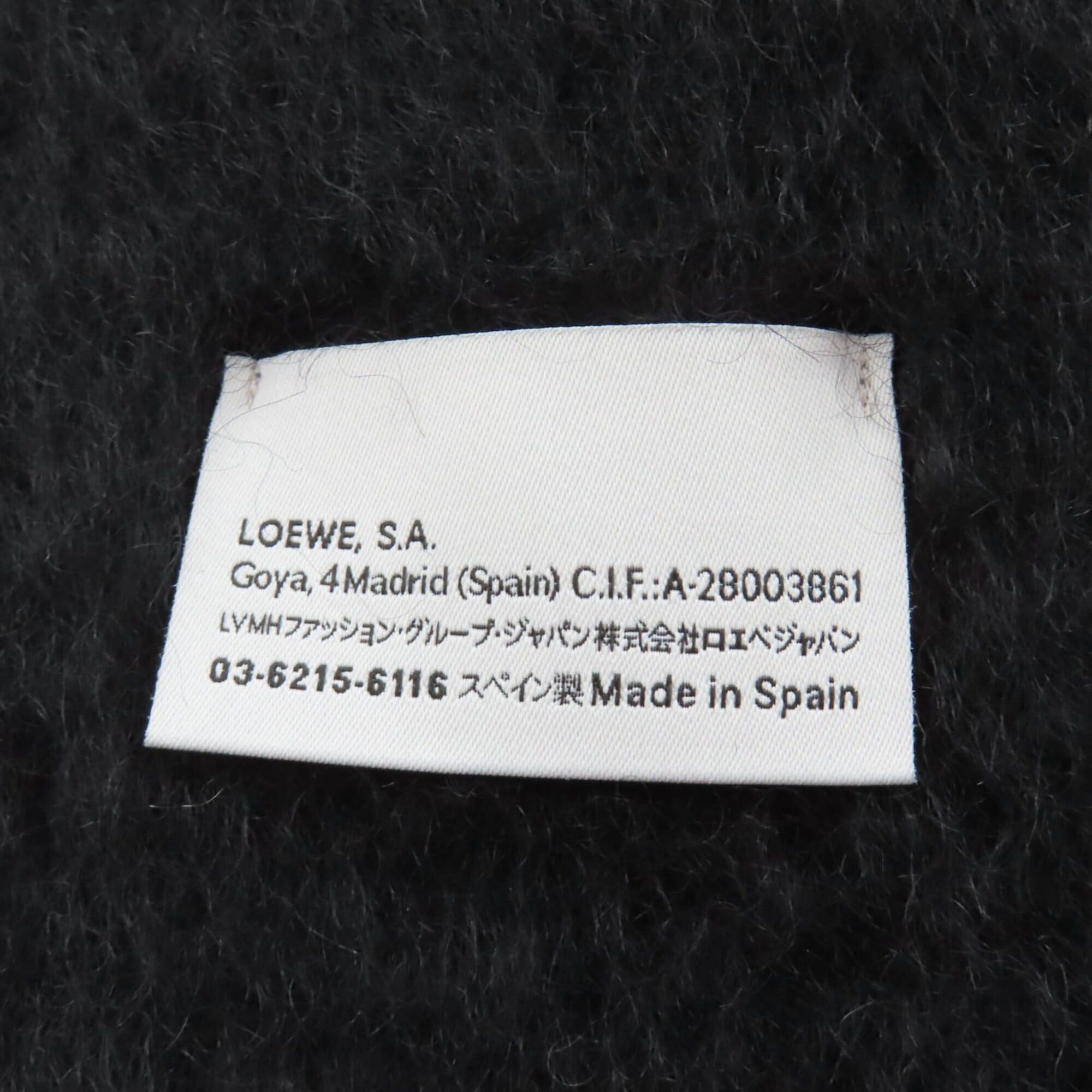 Loewe LOEWE F811257X01 Mohair and Wool Blend Scarf with Leather Anagram Patch, Fringe, Black, 23 x 185 cm, Made in Spain, Authentic, Women's. Size ONE SIZE - 6 Thumbnail