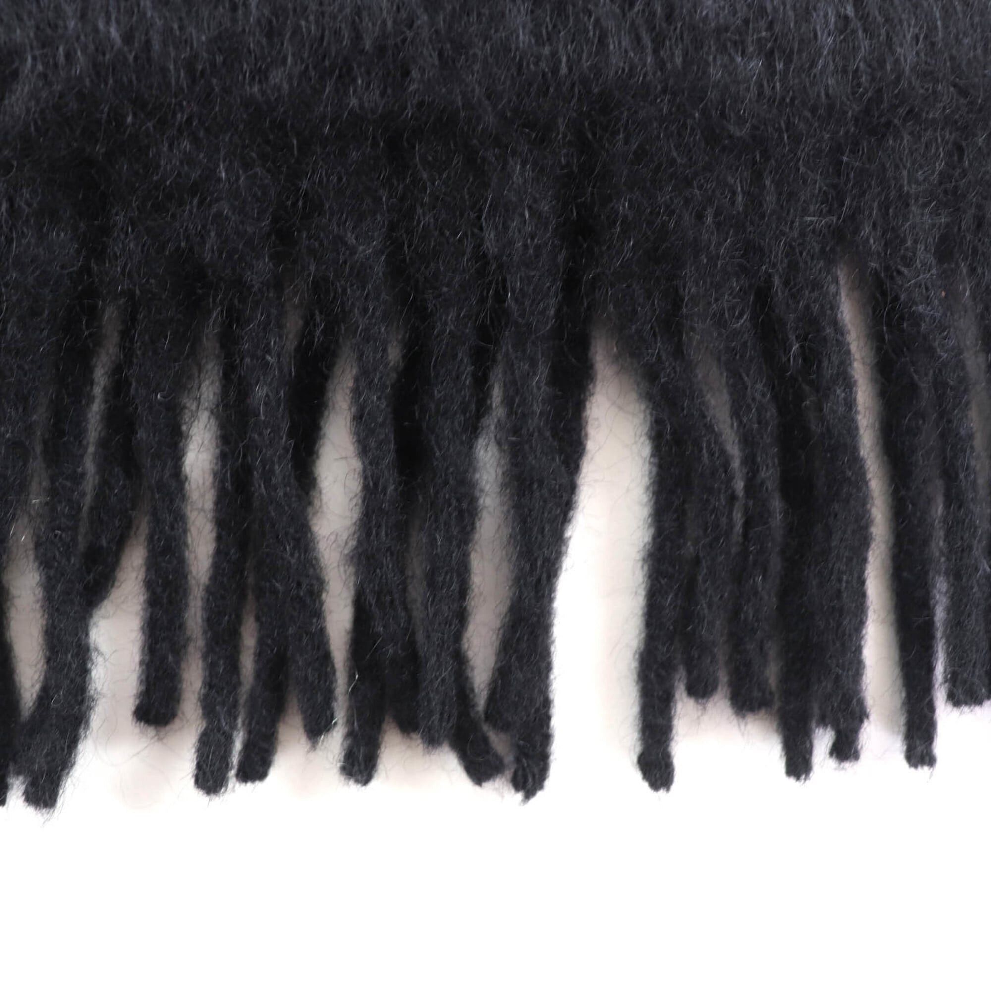 Loewe LOEWE F811257X01 Mohair and Wool Blend Scarf with Leather Anagram Patch, Fringe, Black, 23 x 185 cm, Made in Spain, Authentic, Women's. Size ONE SIZE - 4 Thumbnail