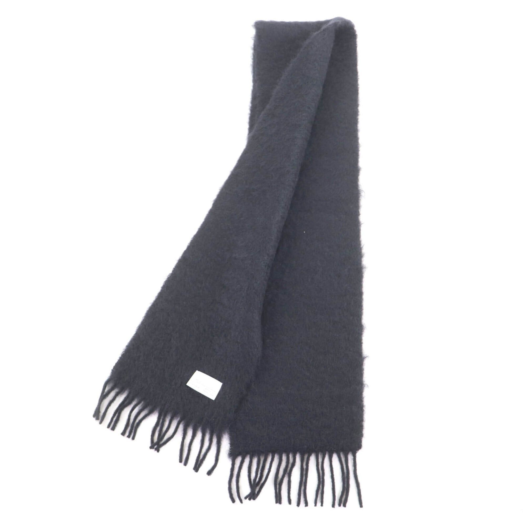 Loewe LOEWE F811257X01 Mohair and Wool Blend Scarf with Leather Anagram Patch, Fringe, Black, 23 x 185 cm, Made in Spain, Authentic, Women's. Size ONE SIZE - 2 Thumbnail