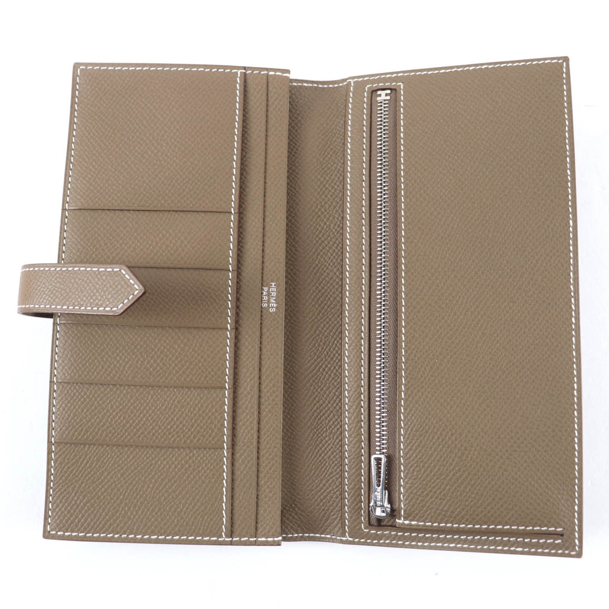 Hermes HERMES Bearn Soufflé Etoupe Silver Hardware Leather Long Wallet, W Stamp, with Box, Made in France, Women's Size ONE SIZE - 6 Thumbnail