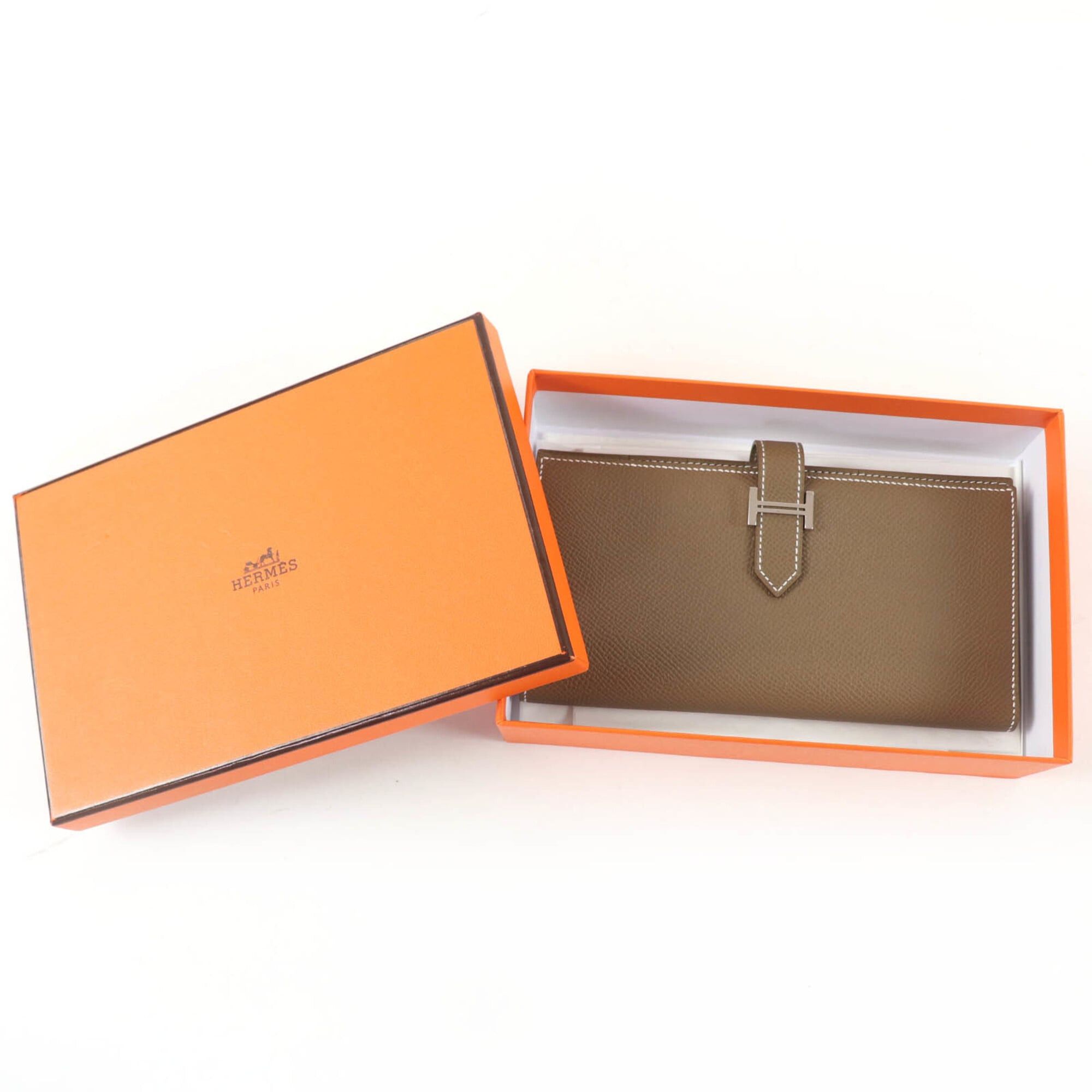 Hermes HERMES Bearn Soufflé Etoupe Silver Hardware Leather Long Wallet, W Stamp, with Box, Made in France, Women's Size ONE SIZE - 2 Thumbnail