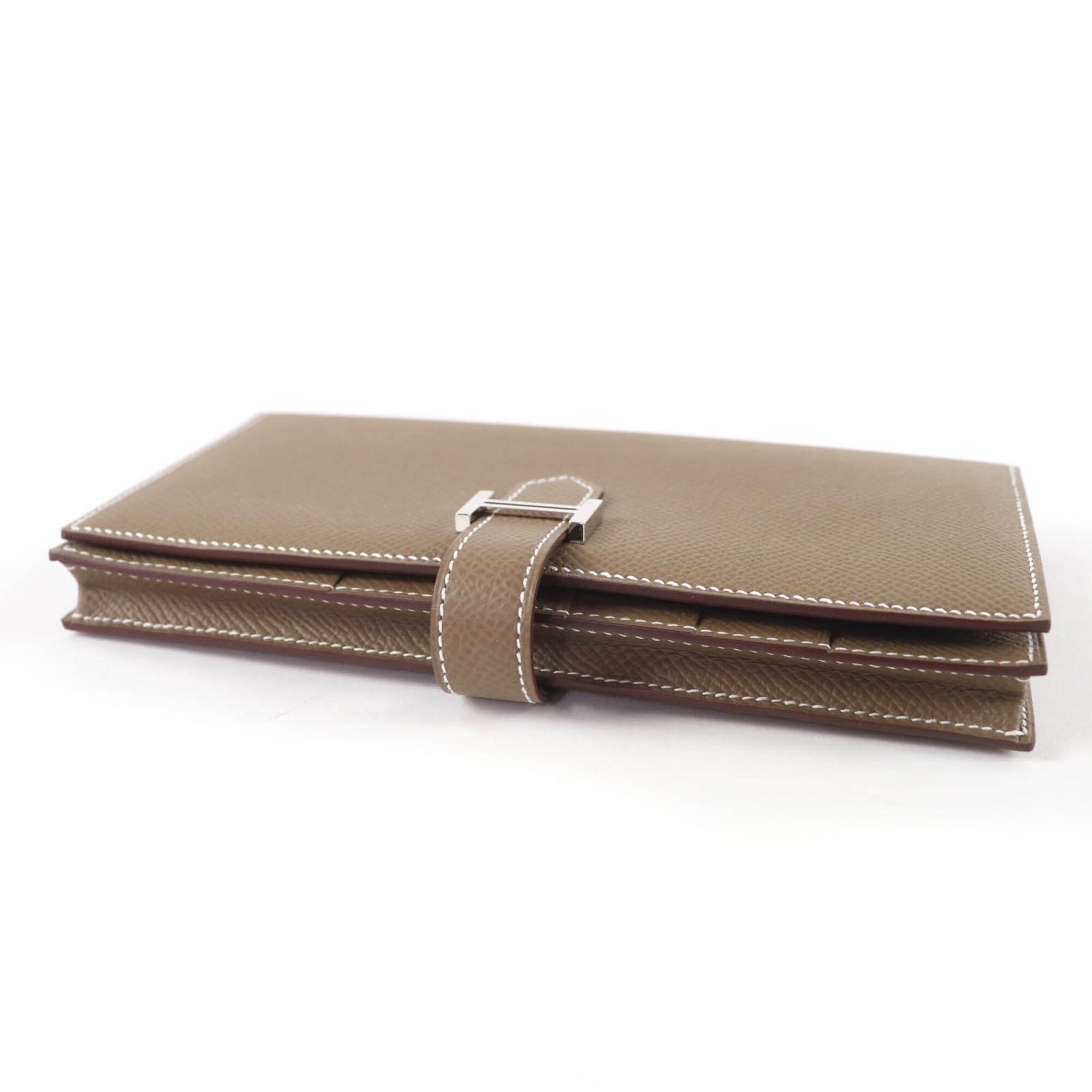 Hermes HERMES Bearn Soufflé Etoupe Silver Hardware Leather Long Wallet, W Stamp, with Box, Made in France, Women's Size ONE SIZE - 5 Thumbnail