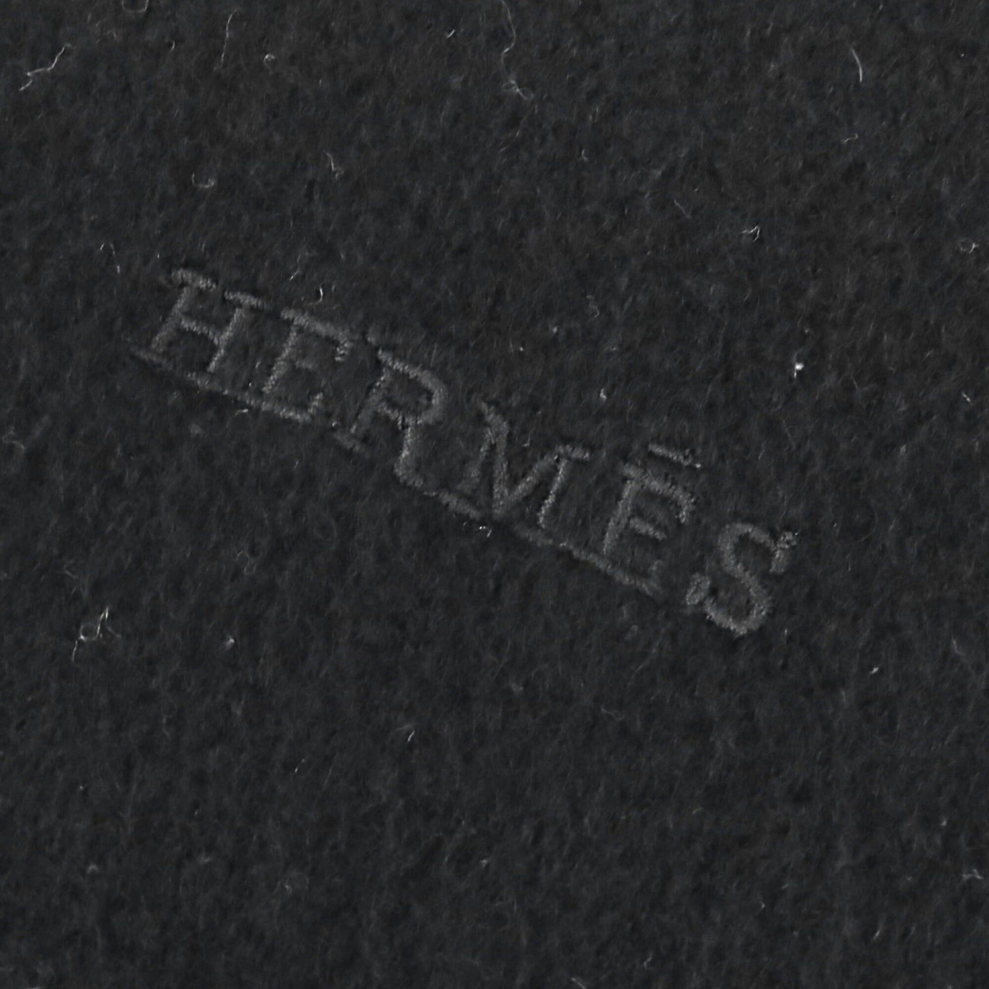 Hermes HERMES 100% Cashmere Scarf/Stole with Logo Embroidery and Fringe, Simple Design, Black, Made in England, Men's/Women's. Size ONE SIZE - 6 Thumbnail