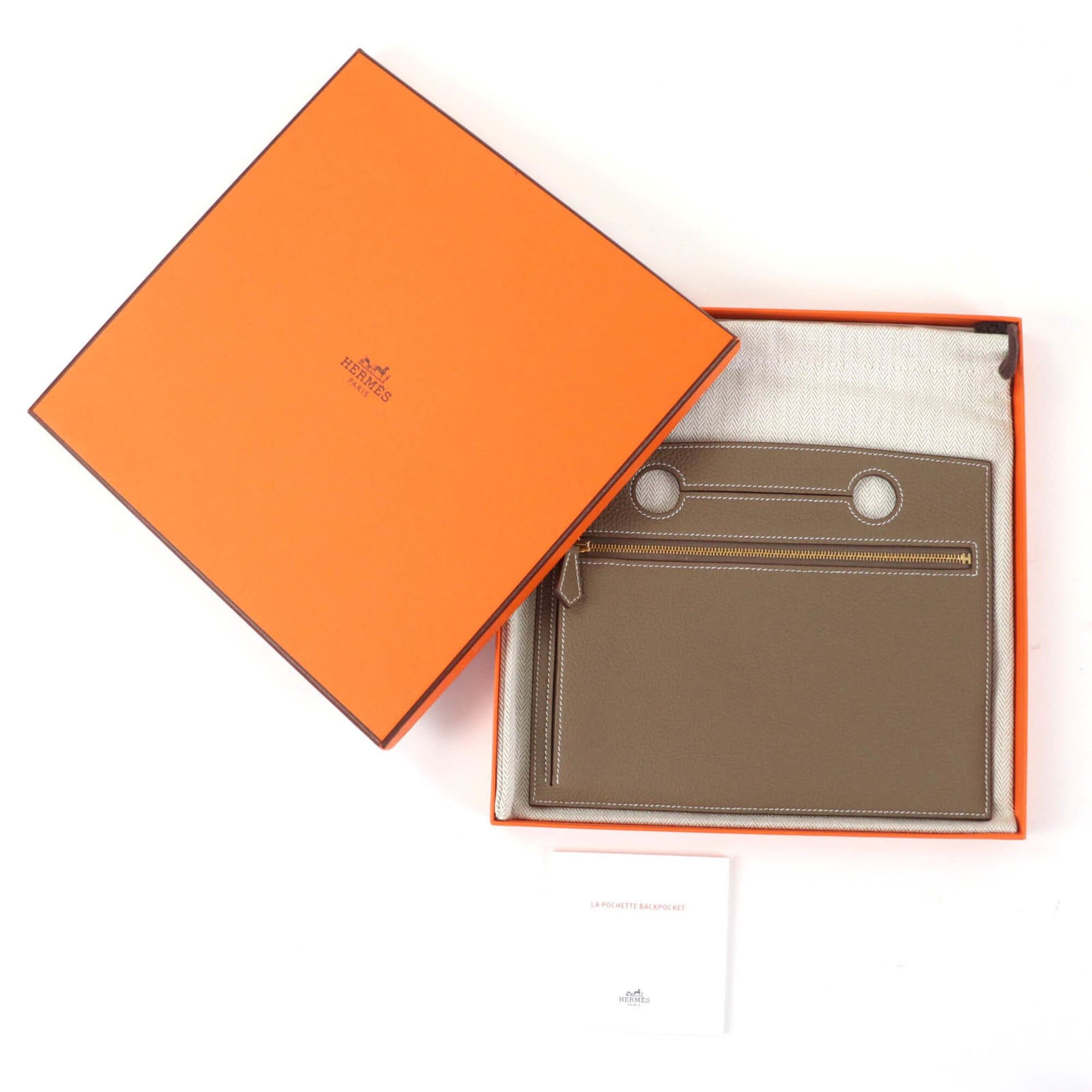 Hermes HERMES Etoupe Togo Leather Bag with Gold Hardware, Zippered, Pocket, U Stamp, Comes Box and Dust Bag, Made in France, Women's Size ONE SIZE - 2 Thumbnail