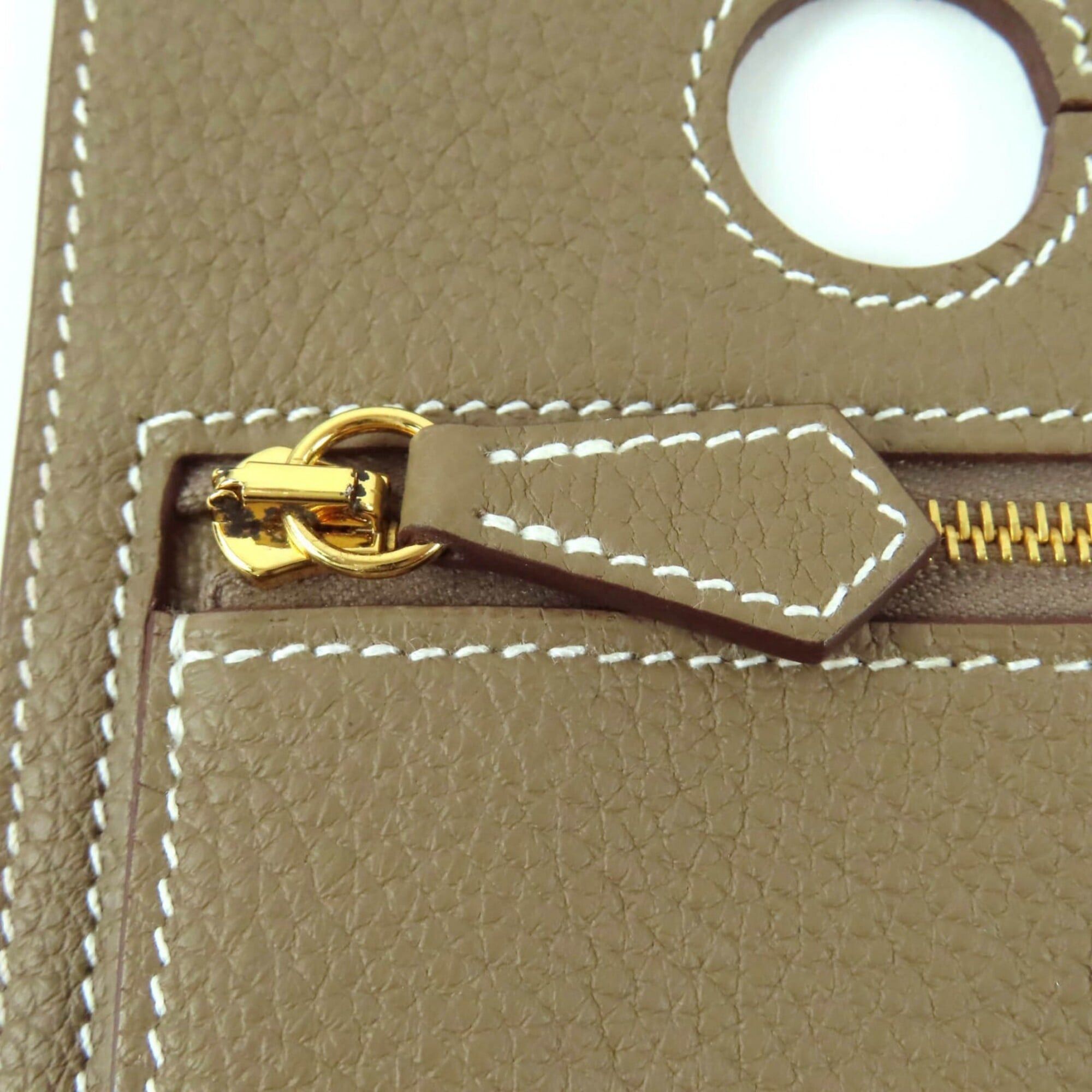Hermes HERMES Etoupe Togo Leather Bag with Gold Hardware, Zippered, Pocket, U Stamp, Comes Box and Dust Bag, Made in France, Women's Size ONE SIZE - 7 Thumbnail