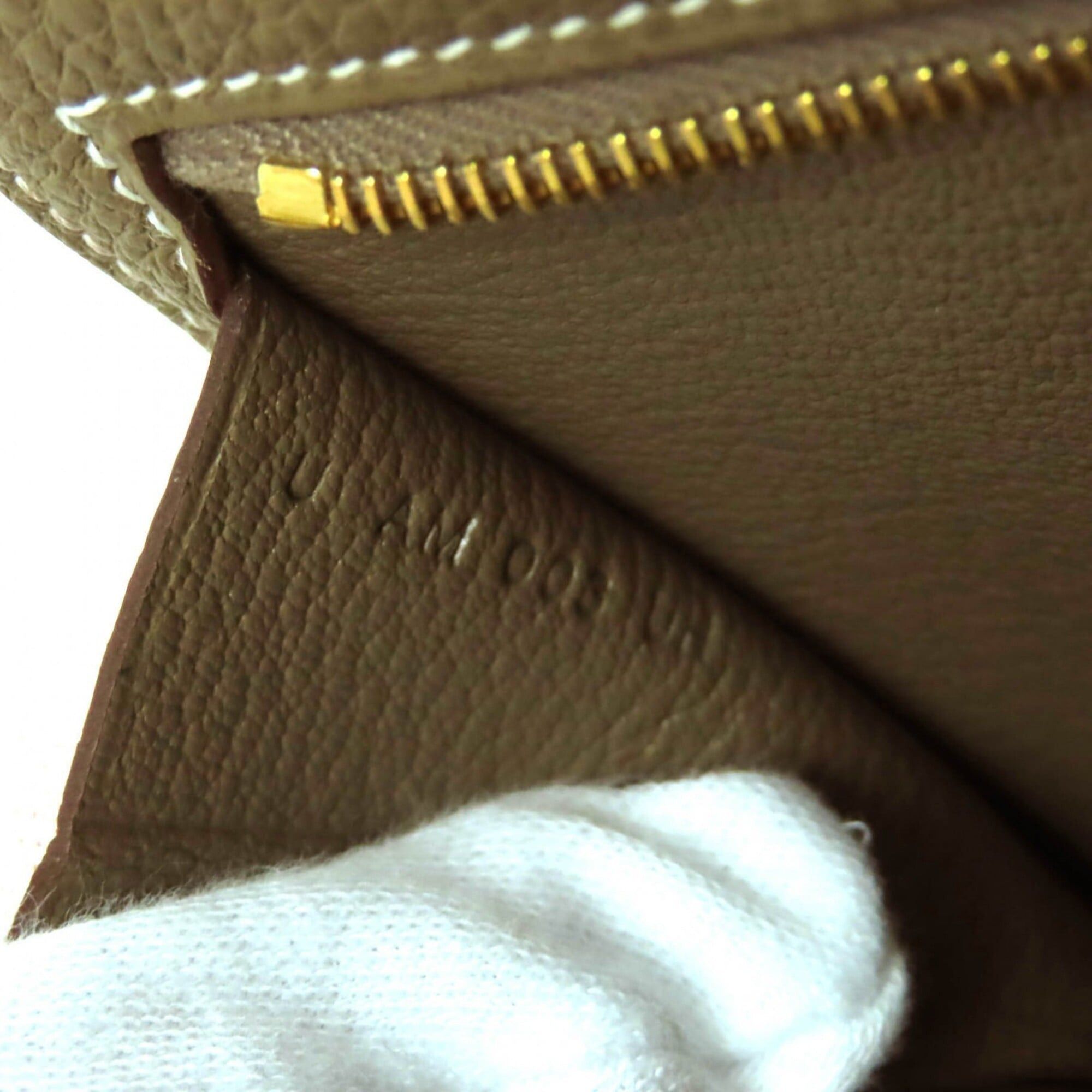 Hermes HERMES Etoupe Togo Leather Bag with Gold Hardware, Zippered, Pocket, U Stamp, Comes Box and Dust Bag, Made in France, Women's Size ONE SIZE - 10 Thumbnail