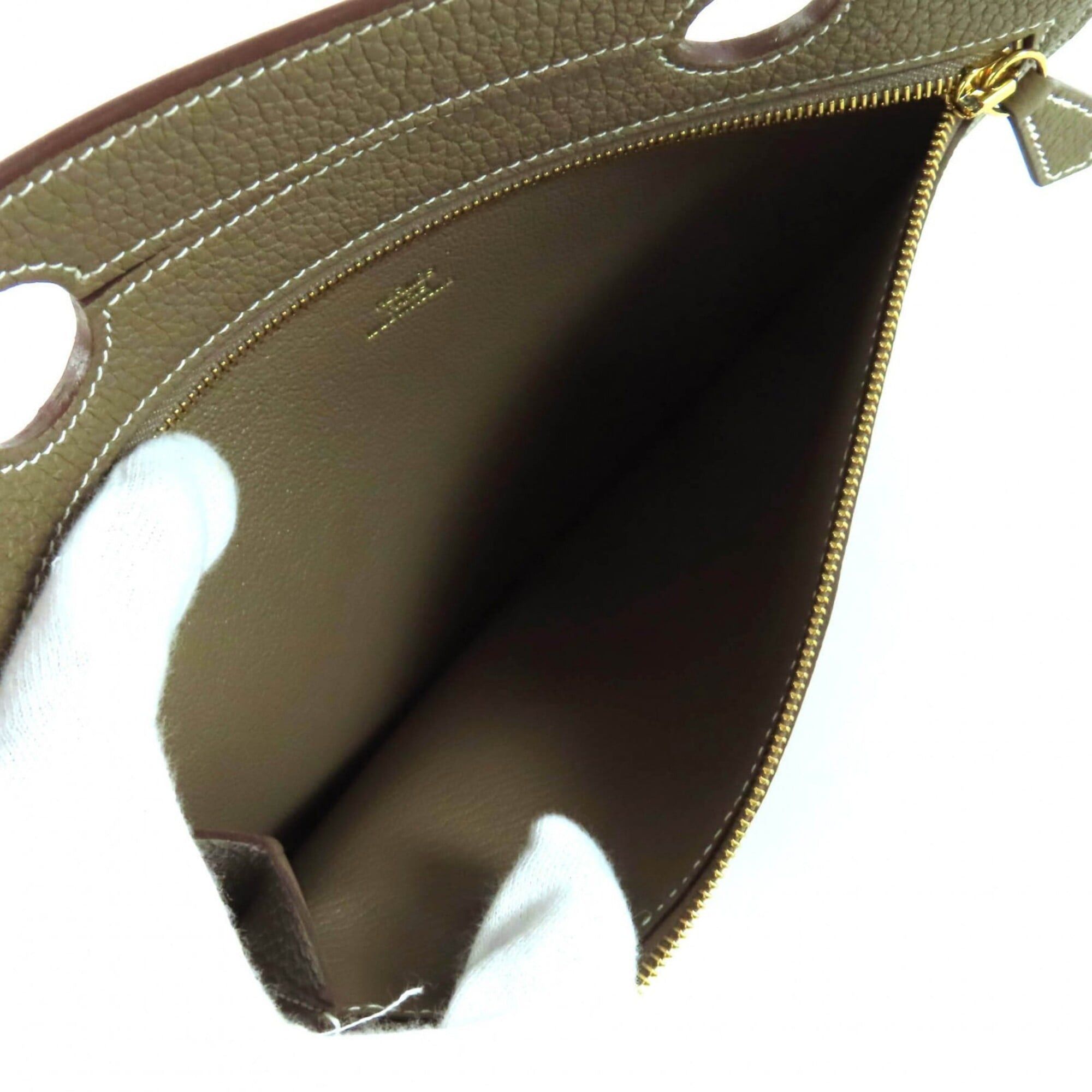 Hermes HERMES Etoupe Togo Leather Bag with Gold Hardware, Zippered, Pocket, U Stamp, Comes Box and Dust Bag, Made in France, Women's Size ONE SIZE - 5 Thumbnail