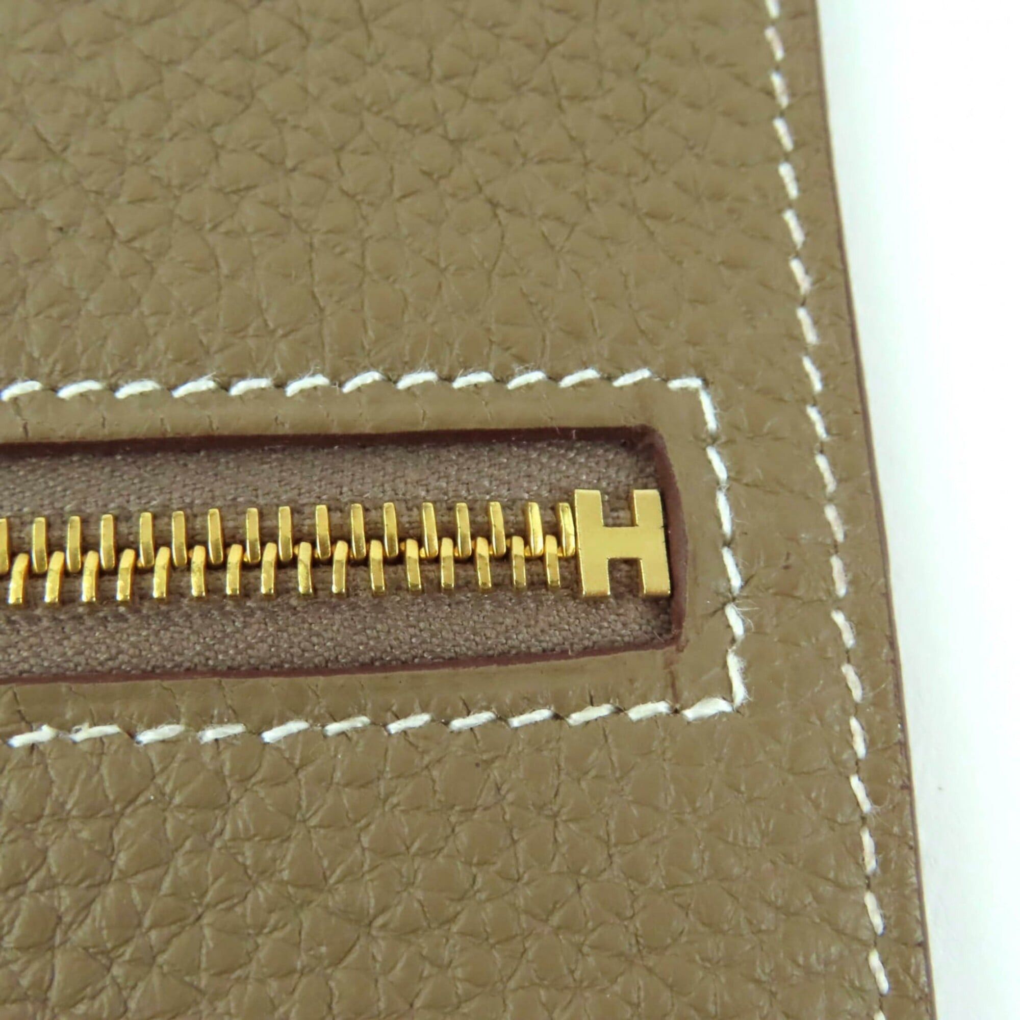 Hermes HERMES Etoupe Togo Leather Bag with Gold Hardware, Zippered, Pocket, U Stamp, Comes Box and Dust Bag, Made in France, Women's Size ONE SIZE - 8 Thumbnail