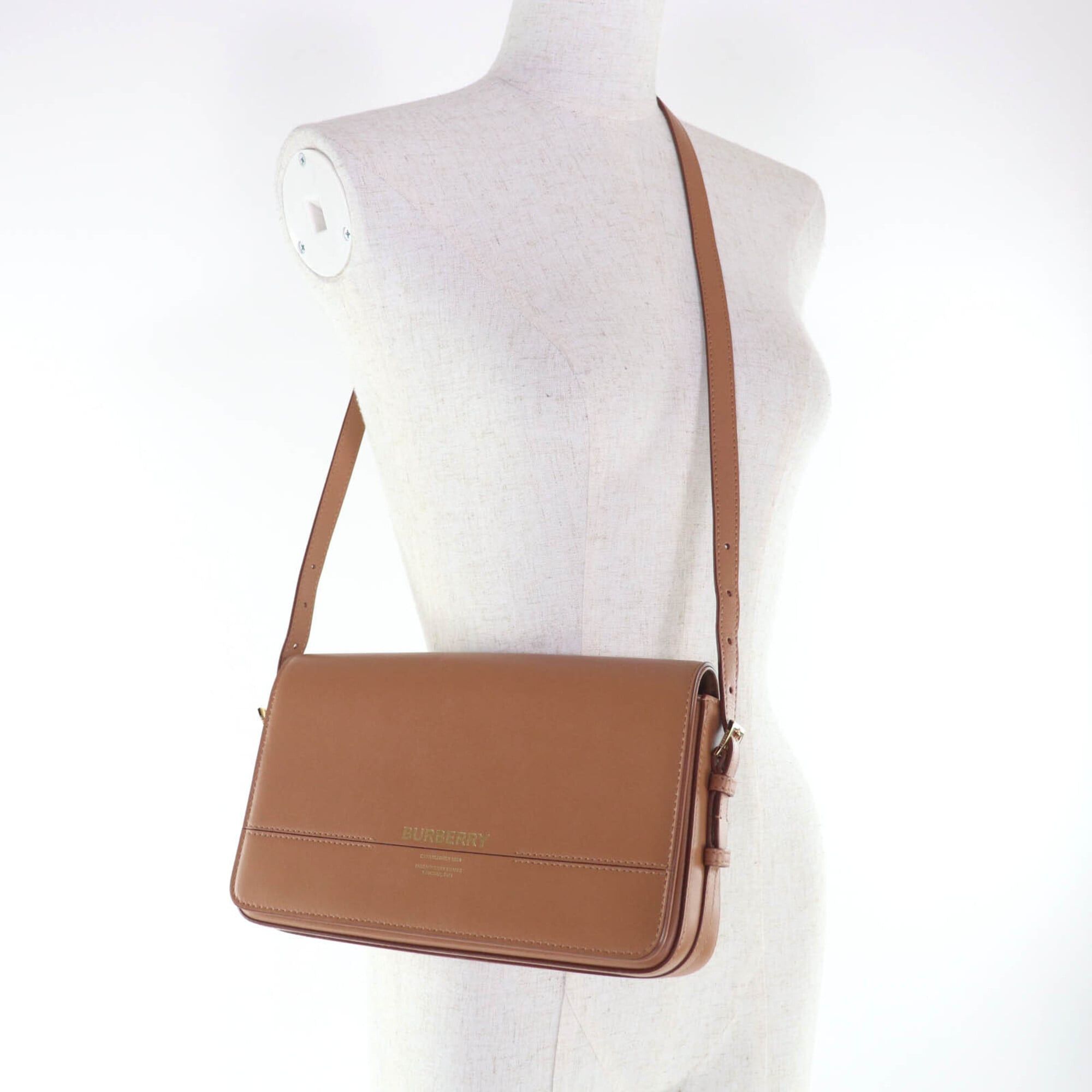 Burberry BURBERRY Grace logo leather shoulder bag, brown, with dust made in Italy, women's. Size ONE SIZE - 9 Thumbnail