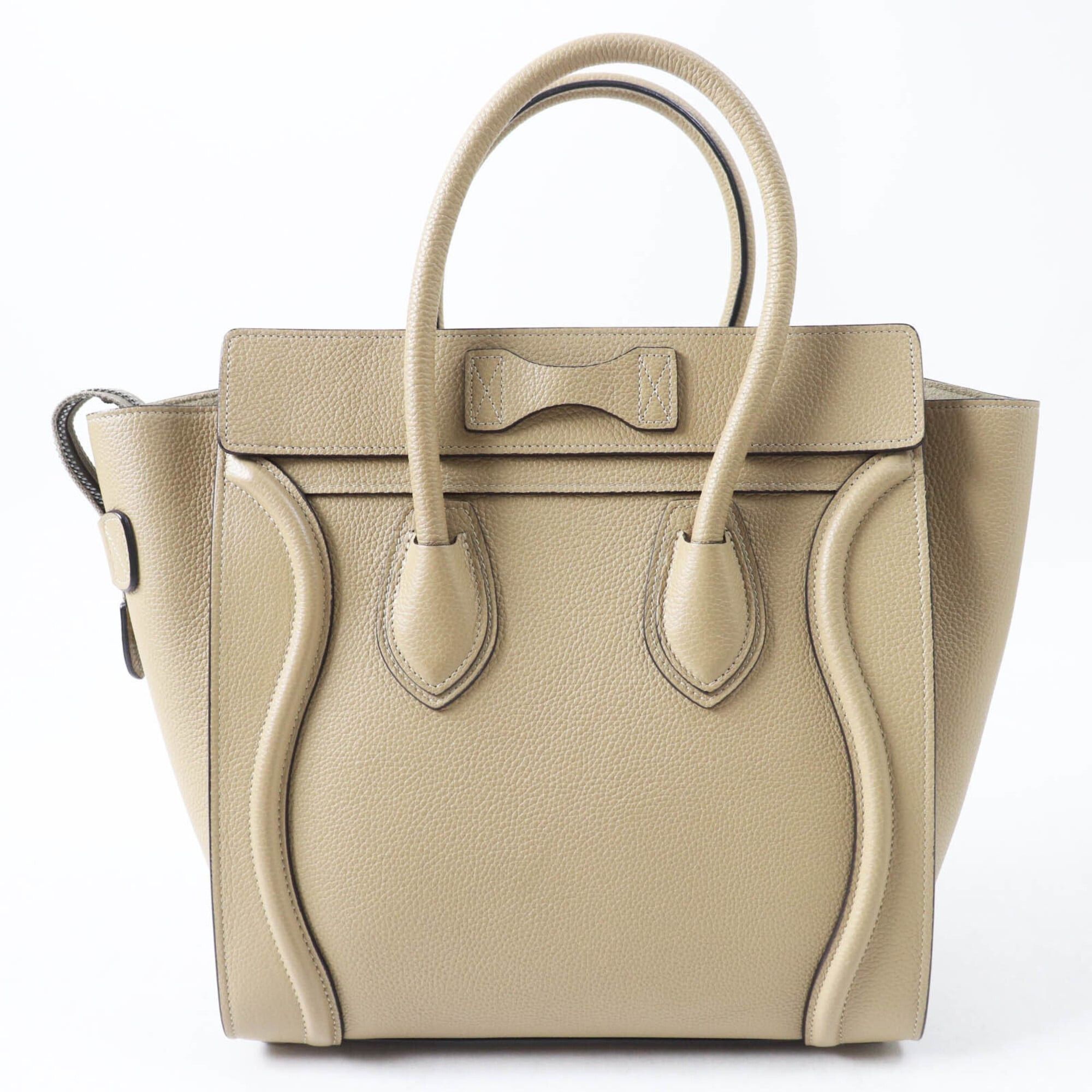 Celine CELINE 18979 Luggage Micro Shopper Dune Drummed Calfskin Handbag with Dust Bag, Made in Italy, Women's Size ONE SIZE - 3 Thumbnail