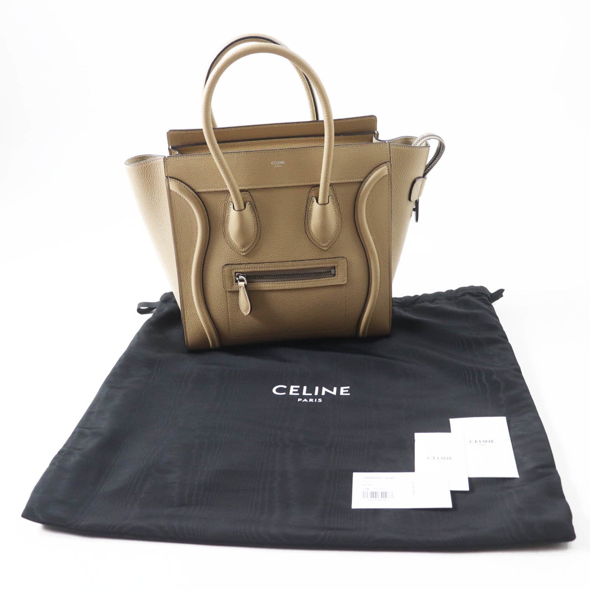 Celine CELINE 18979 Luggage Micro Shopper Dune Drummed Calfskin Handbag with Dust Bag, Made in Italy, Women's Size ONE SIZE - 2 Thumbnail