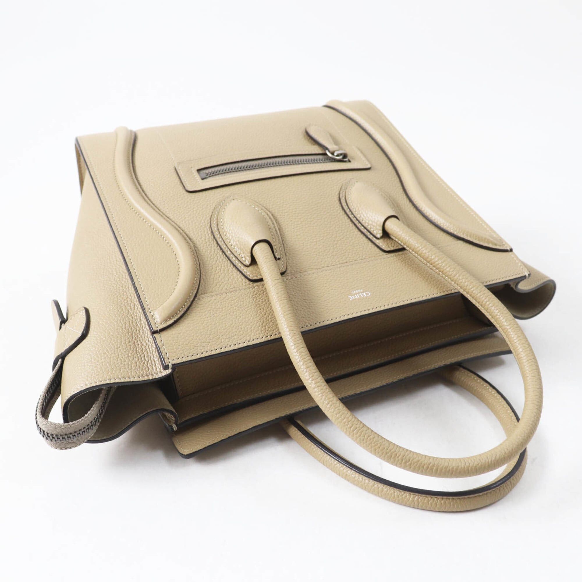 Celine CELINE 18979 Luggage Micro Shopper Dune Drummed Calfskin Handbag with Dust Bag, Made in Italy, Women's Size ONE SIZE - 4 Thumbnail