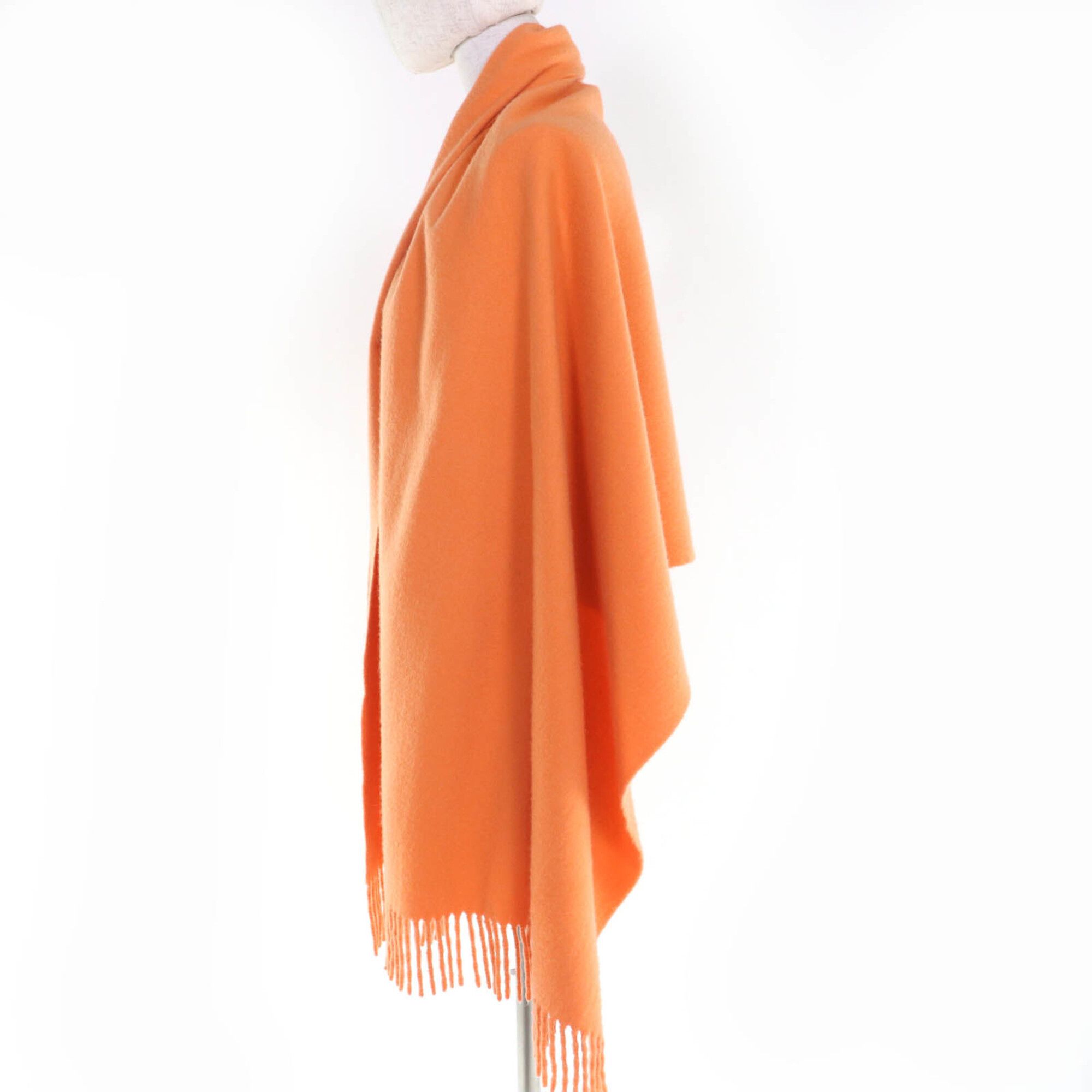 Hermes HERMES 100% Cashmere Logo Embroidered Fringe Large Shawl Stole Scarf Orange Women's Size ONE SIZE - 4 Thumbnail