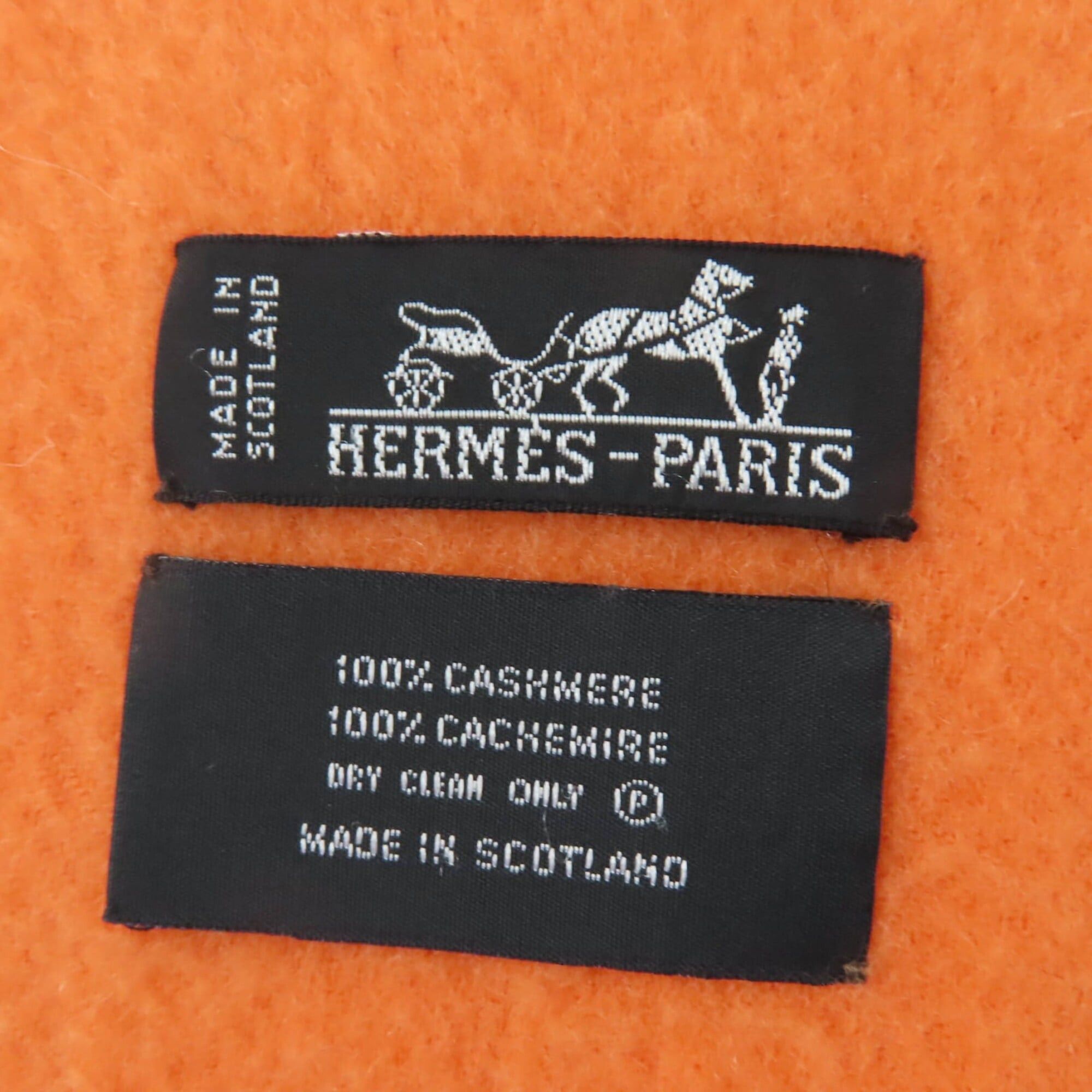 Hermes HERMES 100% Cashmere Logo Embroidered Fringe Large Shawl Stole Scarf Orange Women's Size ONE SIZE - 8 Thumbnail