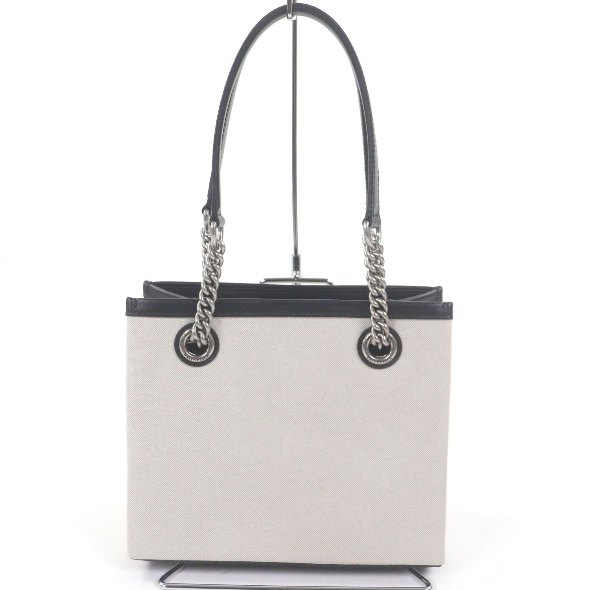 Balenciaga BALENCIAGA 759941 DUTY FREE TOTE S Canvas Leather Logo Print Chain Shoulder Handbag Light Beige Black Comes with Dust Bag Made in Italy Women's Size ONE SIZE - 3 Thumbnail