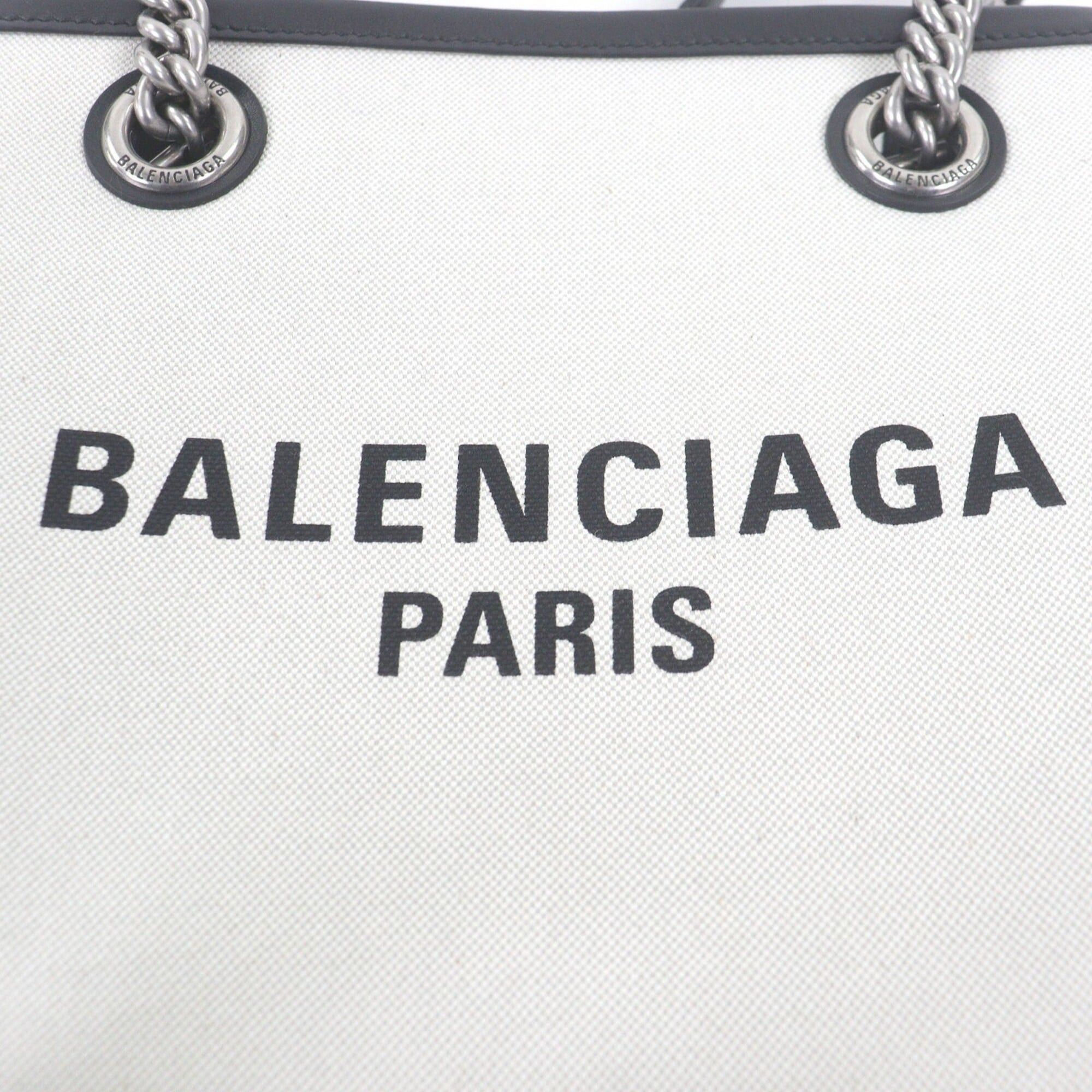 Balenciaga BALENCIAGA 759941 DUTY FREE TOTE S Canvas Leather Logo Print Chain Shoulder Handbag Light Beige Black Comes with Dust Bag Made in Italy Women's Size ONE SIZE - 7 Thumbnail